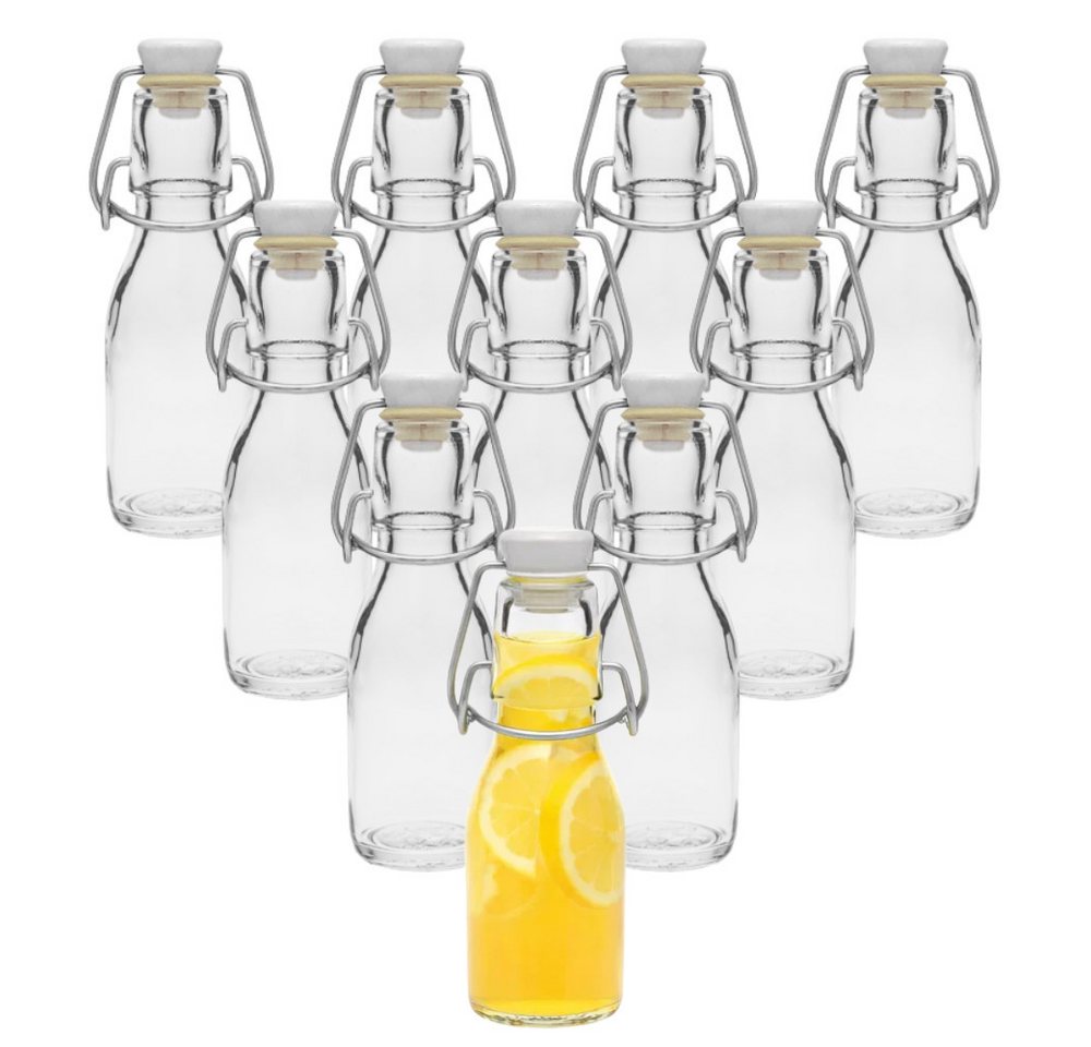 mikken Trinkflasche Set 6, 10 Glasflaschen mit Bügelverschluss 100 ml + Etiketten, Inklusive Beschriftungsetiketten