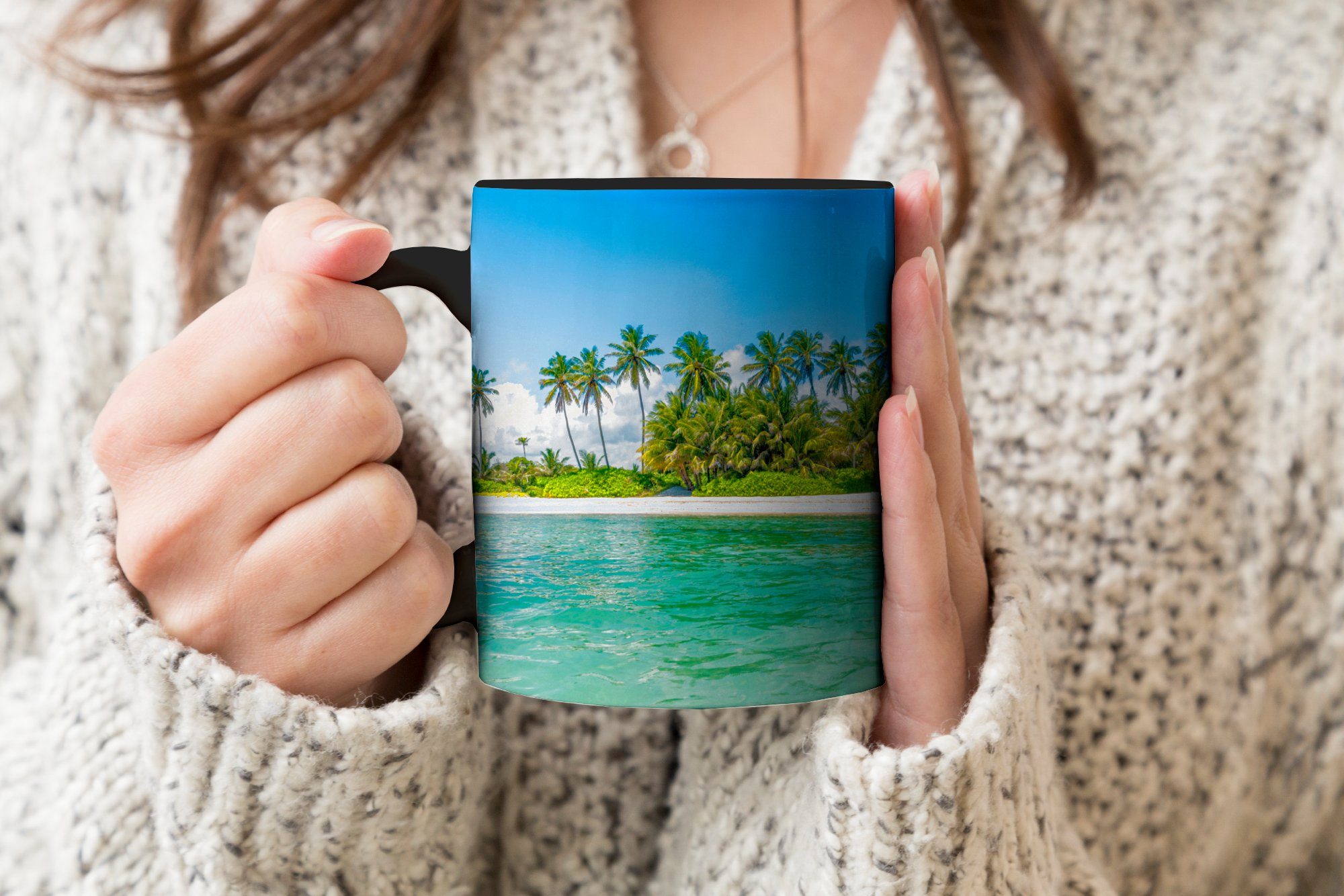 MuchoWow Tasse Meer - Palmen, Keramik, Strand Zaubertasse, Geschenk Farbwechsel, Teetasse, Kaffeetassen, 