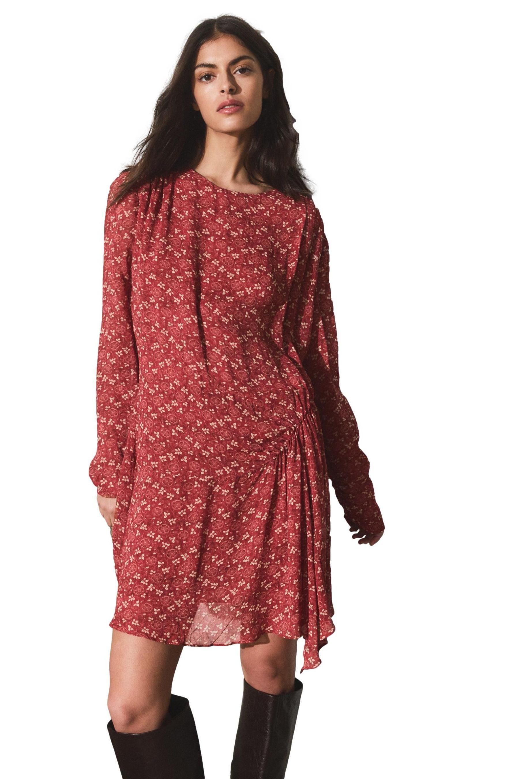 Bhoem Minikleid BHOEM Langärmeliges Minikleid mit Blumen-Print (1-tlg)