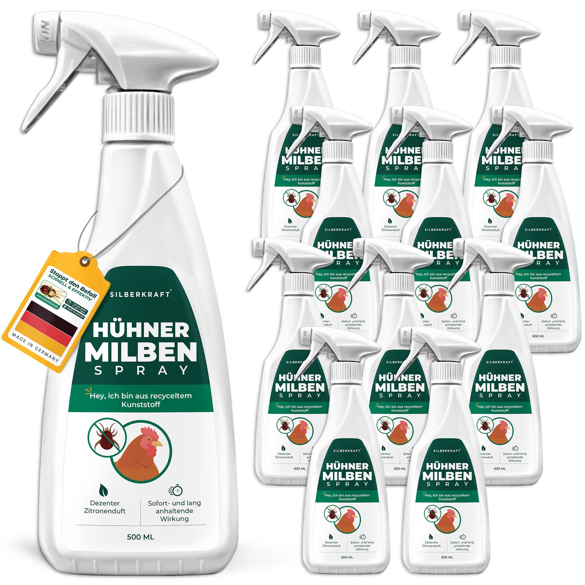 Silberkraft Insektenspray Silberkraft Milbenspray Hühner, Effektiver Schutz vor Milbenbefall, 500 ml, Anti Milben Spray, wirkt auch gegen die rote Vogelmilbe, 12-St., Schützt Hühner vor einem Milbenbefall, Langzeitschutz gegen rote Vogelmilben, Einfache Anwendung