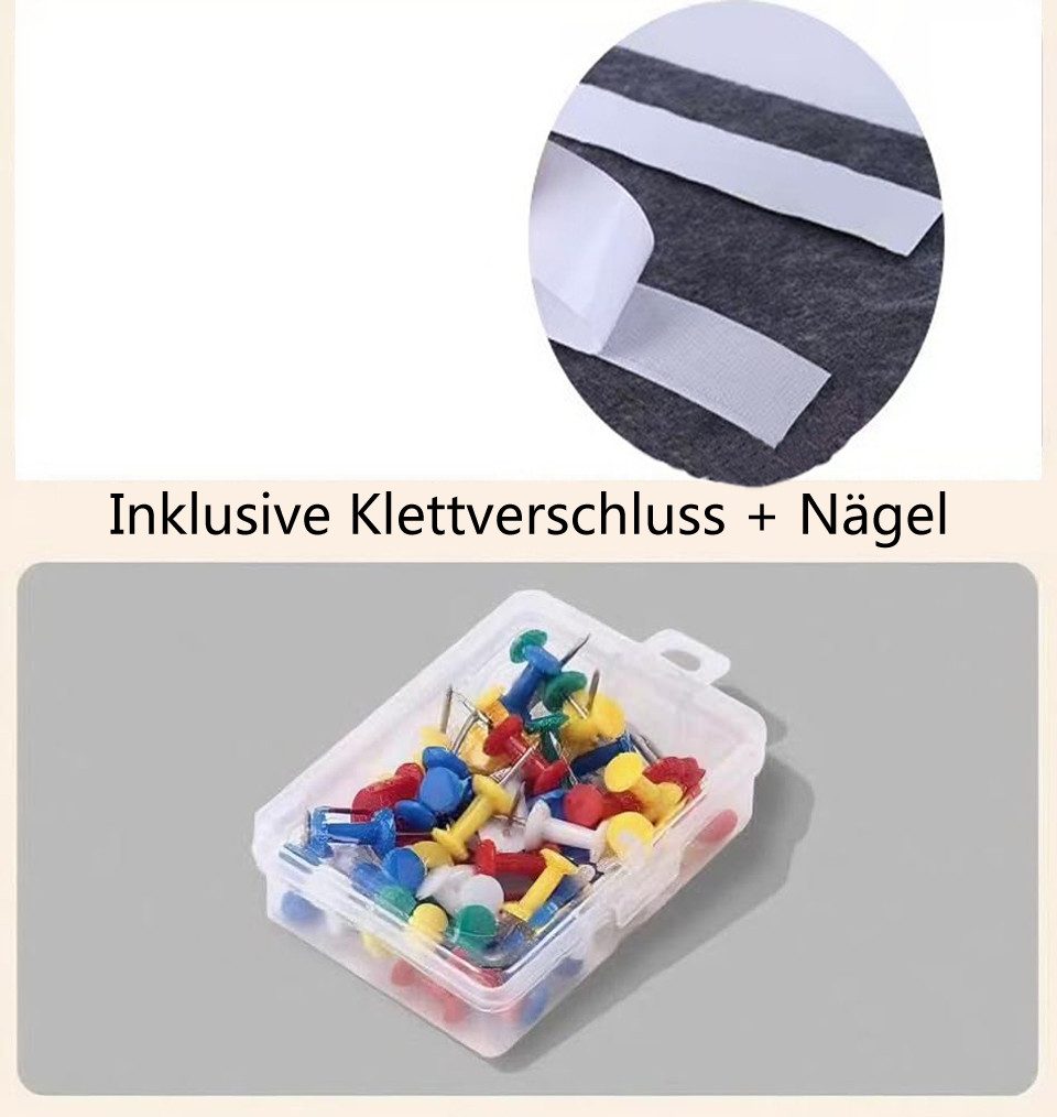 Agger Pinnwand 4er Pinnwand Streifen aus Filz mit Reißzwecken und Klettverschlus, (4-tlg), Selbstklebende Wanddekoration für Notizen, Fotos, Zeitpläne,Postkarte – Bild 4 von 5