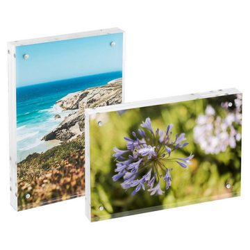 HMF Bilderrahmen transparenter beidseitiger Fotorahmen, für 2 Bilder, magnetisch, aus Acrylglas, 10 x 15 cm