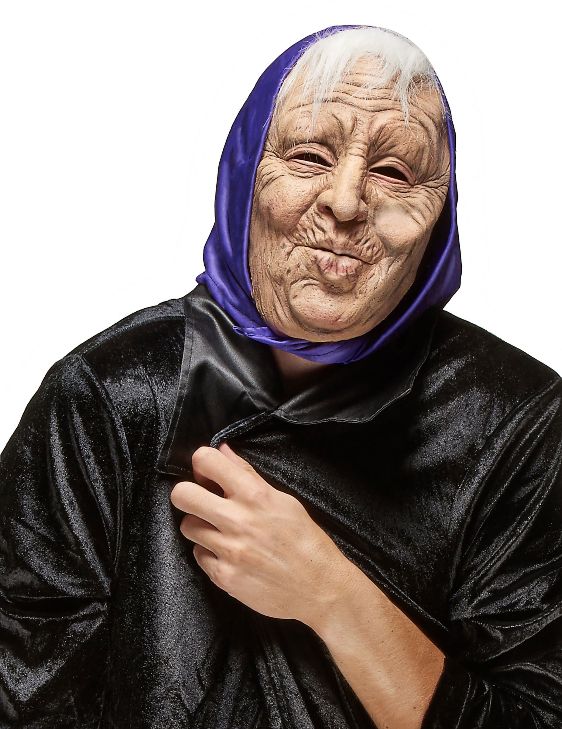 JADEO Kostüm Alte Frau Maske Märchen-Maske beige-weiss-lila