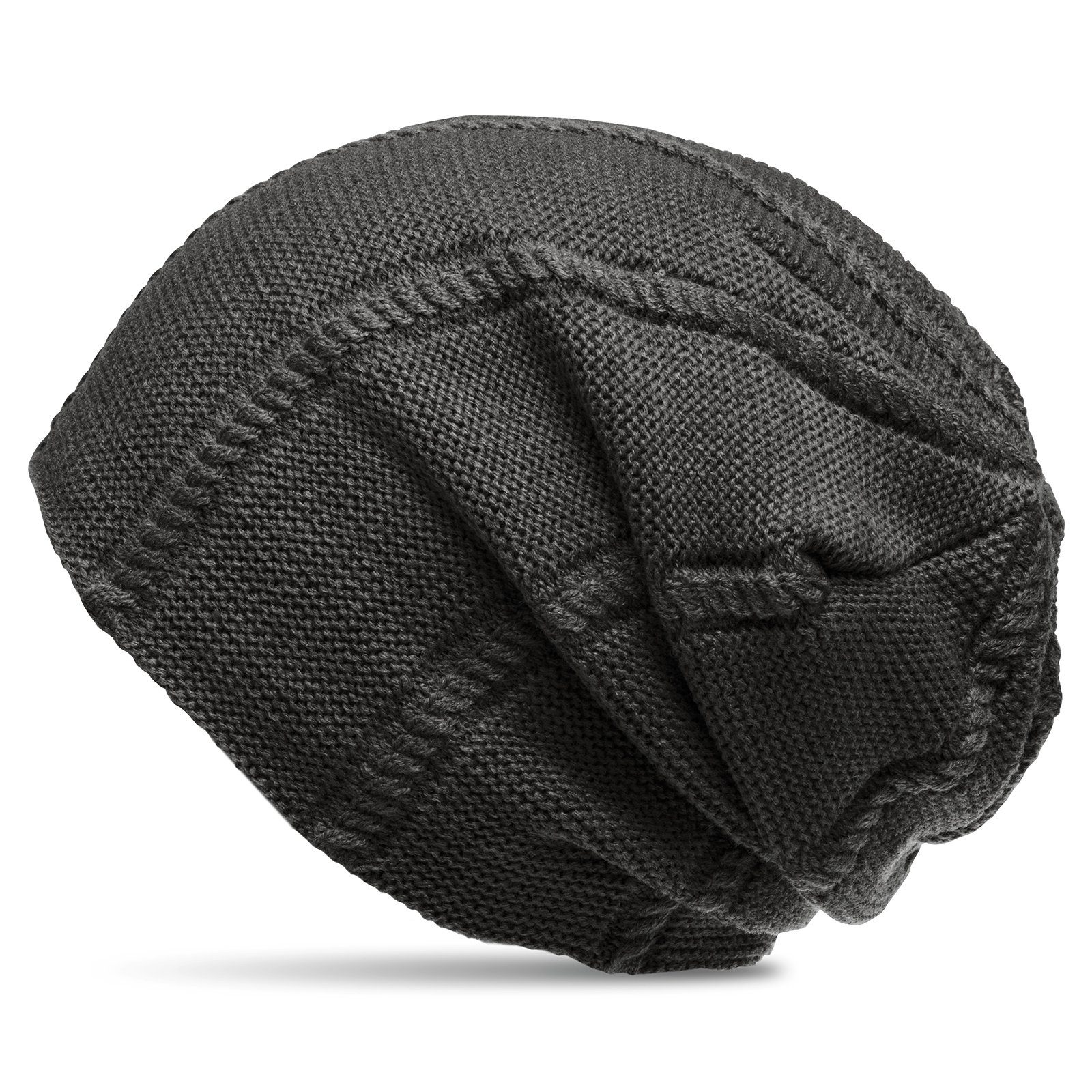 Muster mit gefütterte Feinstrick MU157 Mütze Beanie Flecht schwarz Caspar stylischem Beanie