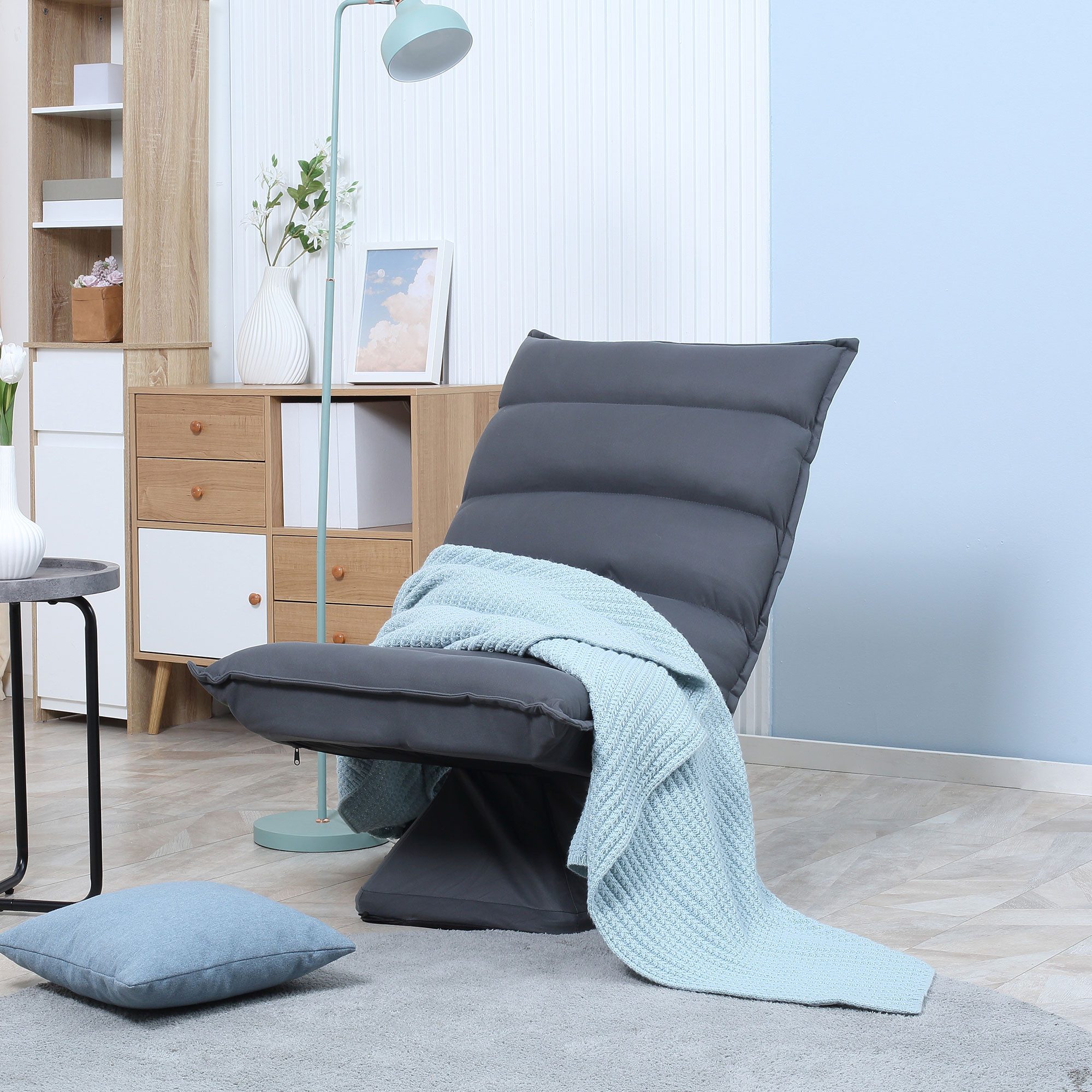 HOMCOM Relaxsessel Bodenstuhl 360° drehbar Bodensessel verstellbare Rückenlehne (Bodensofa, 1-St., Sessel), für Wohnzimmer, Dunkelgrau