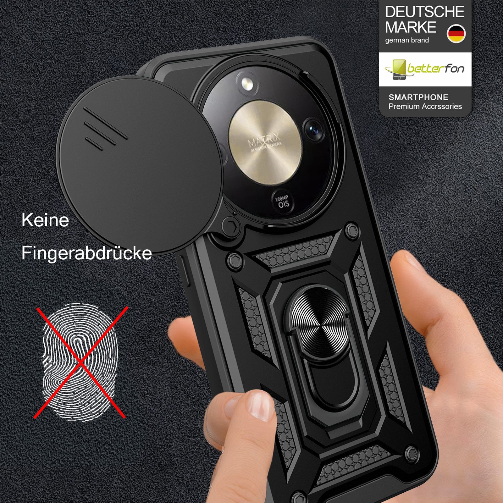 betterfon Handyhülle Panzer Hülle für Honor Magic 8 Lite Outdoor Case mit Kameraschutz, Outdoorhülle mit Ringhalter Smartstand und Silikonkern – Bild 2 von 5
