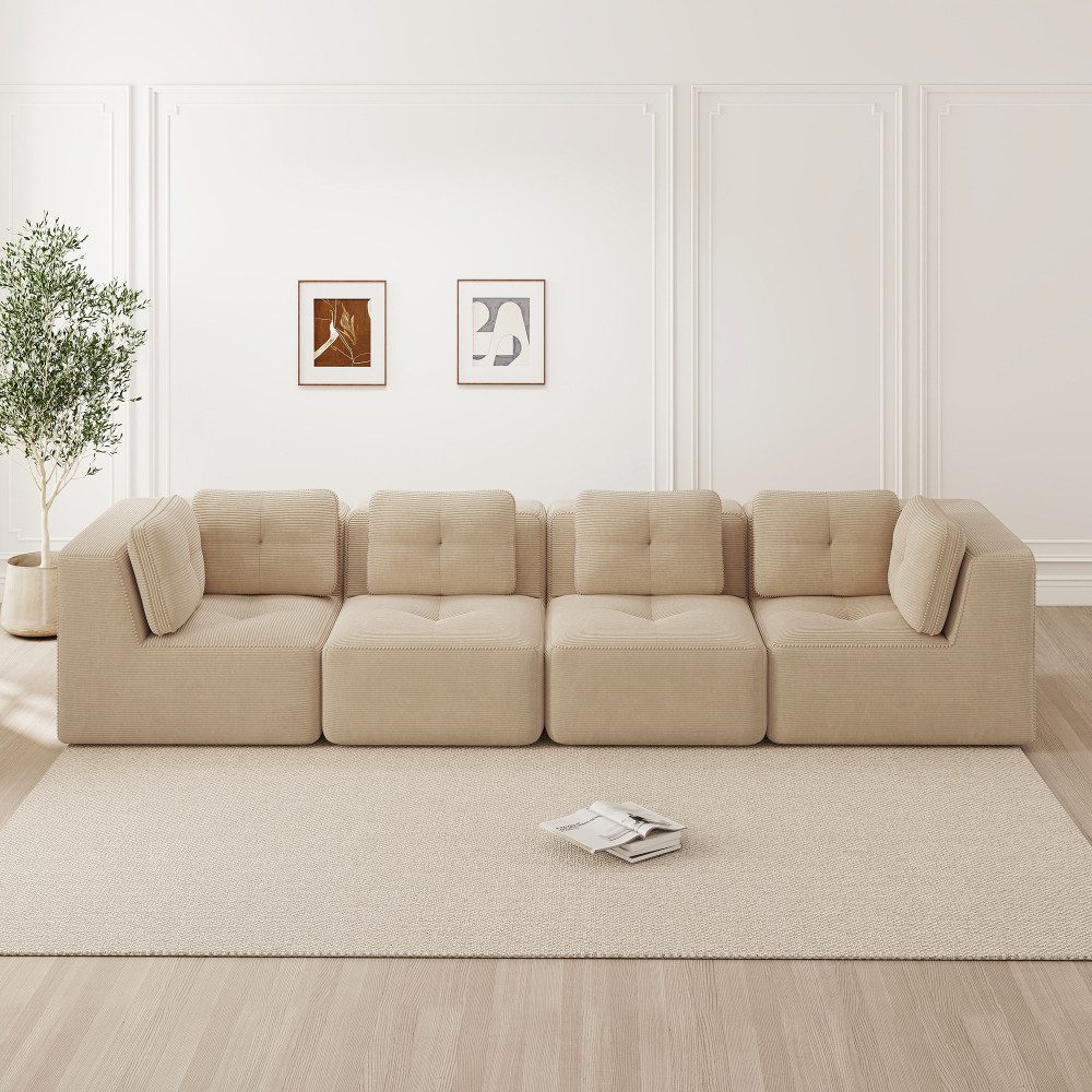 BBWL Sofa tiefes Wohnzimmersofa ohne Aufbau mit weichen Kissen und Rutschschutz, Modulares Cord Sofa 4-Sitzer