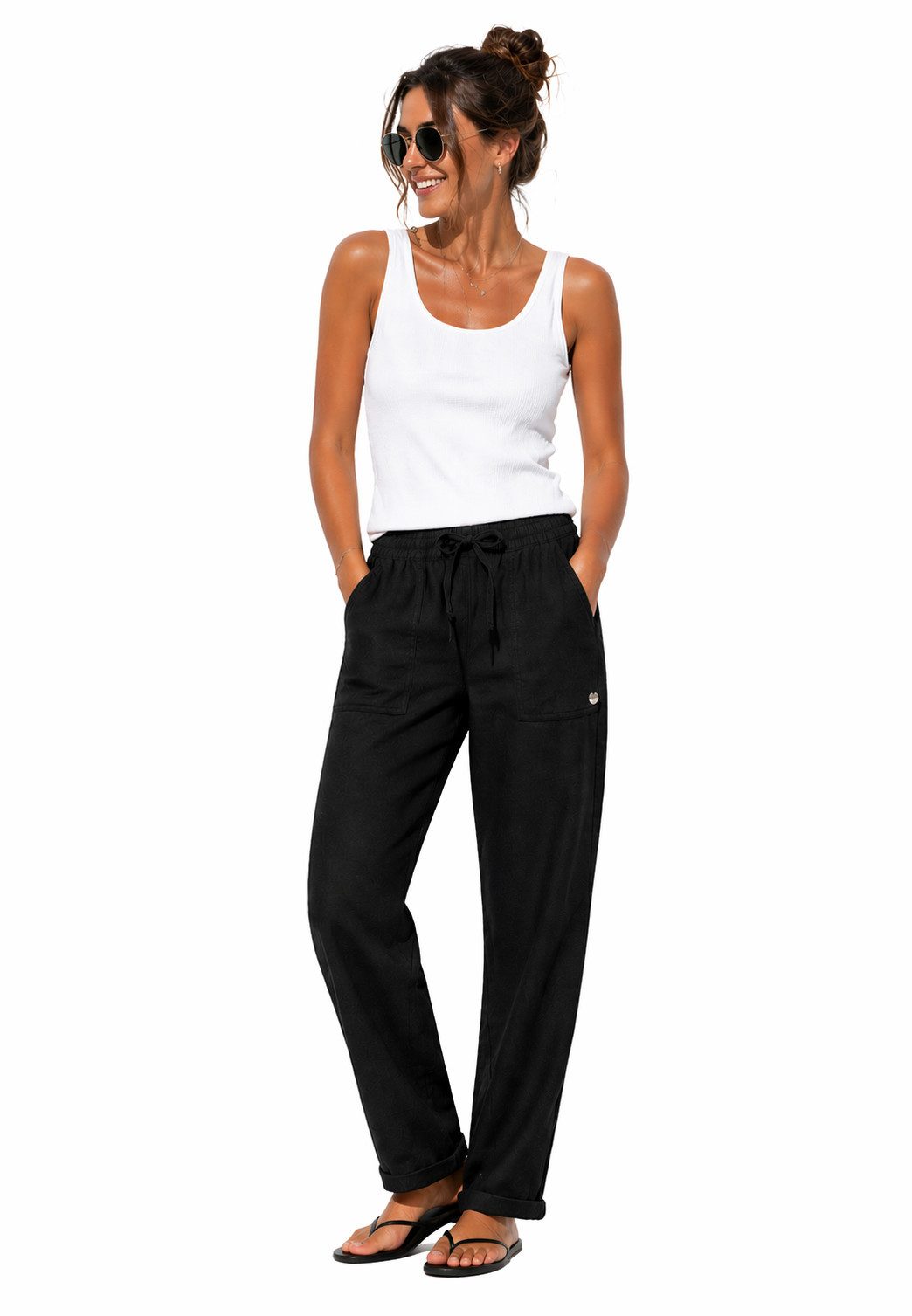 Eight2Nine Chinos Eight2nine Damen Leinen Hose Leinenhose Regular Freizeithose Sommer