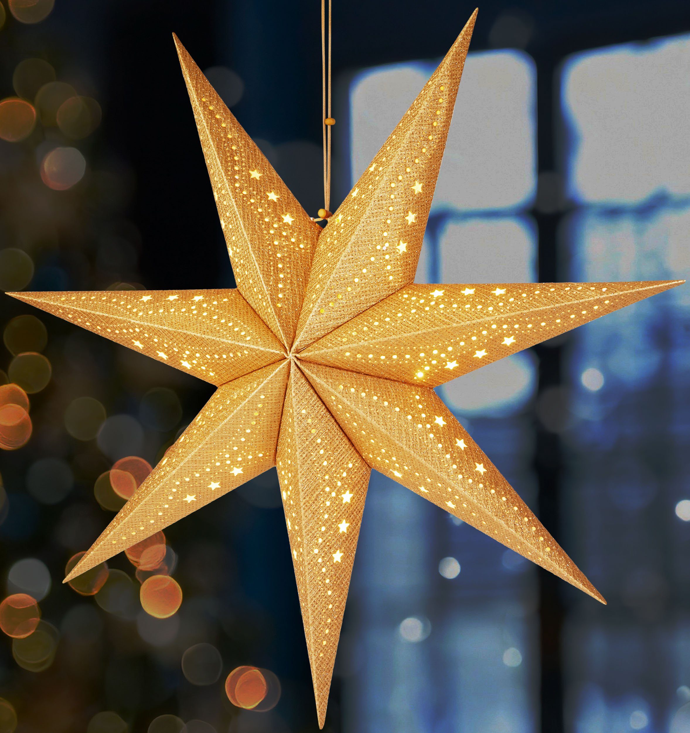 BRUBAKER Dekostern 3D Weihnachtsstern zum Aufhängen - Fenster Papierstern mit E14 Fassung, 1 St., 60 cm Deko Adventsstern - Weihnachten Leuchtstern mit 3,5 m Kabel