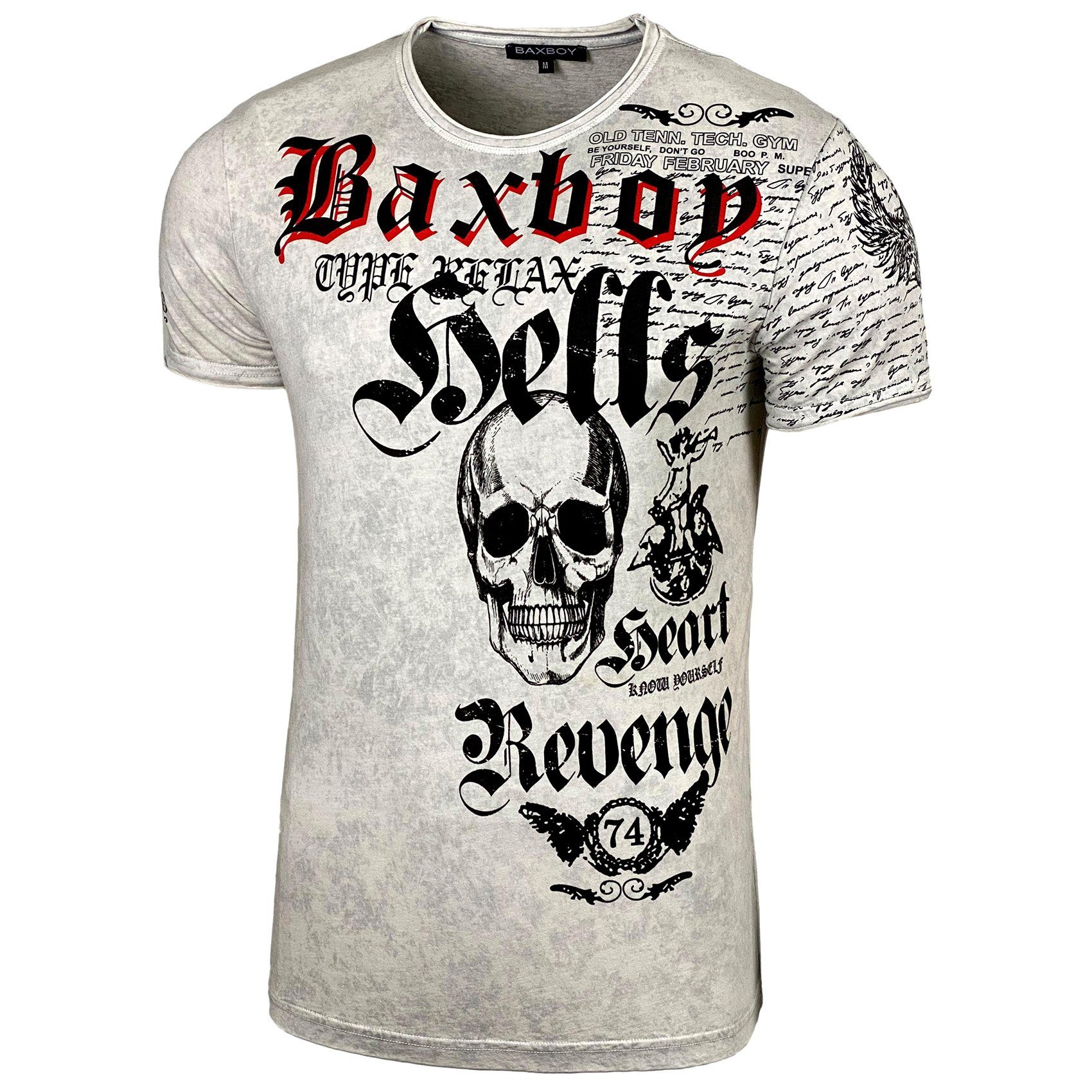 Baxboy T-Shirt Baxboy T-Shirt Oil Washed Totenkopf mit All-Over Print B-06