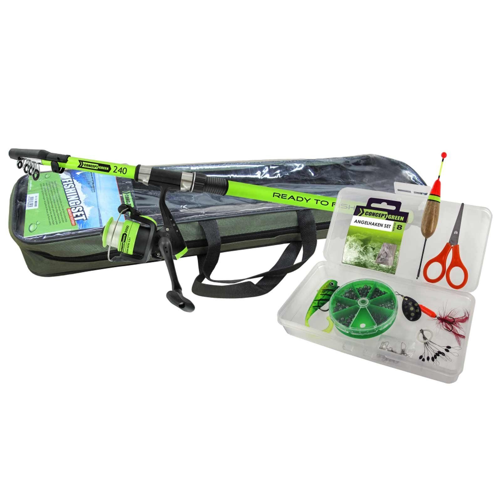 Jenzi Spinnrute, Jenzi komplett Angelcombo Einsteigerset 2,40m Rute & Rolle & Schnur & Zubehör Angelset