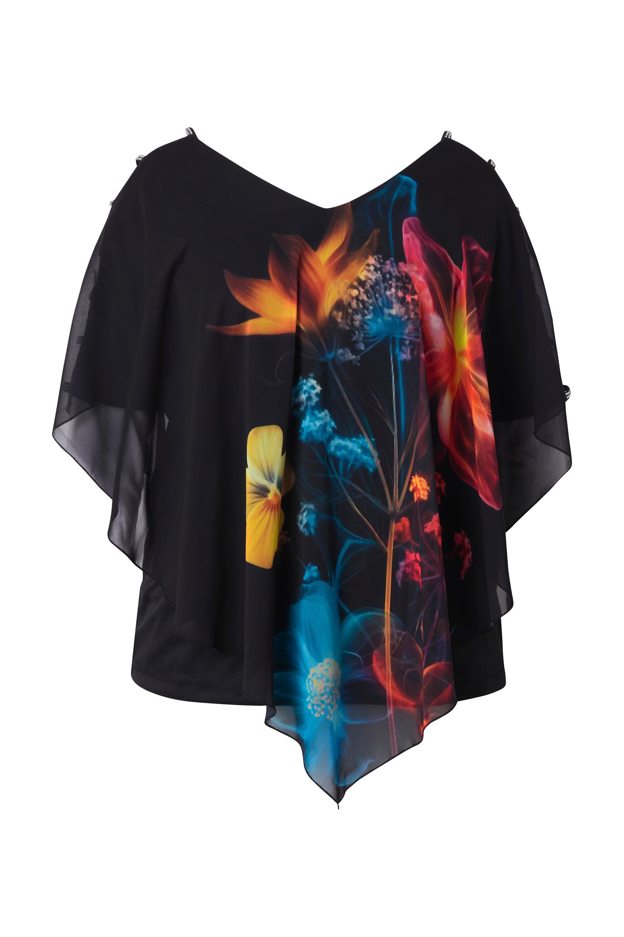 Ulla Popken Druckbluse Chiffonbluse Blüten doppellagig V-Ausschnitt