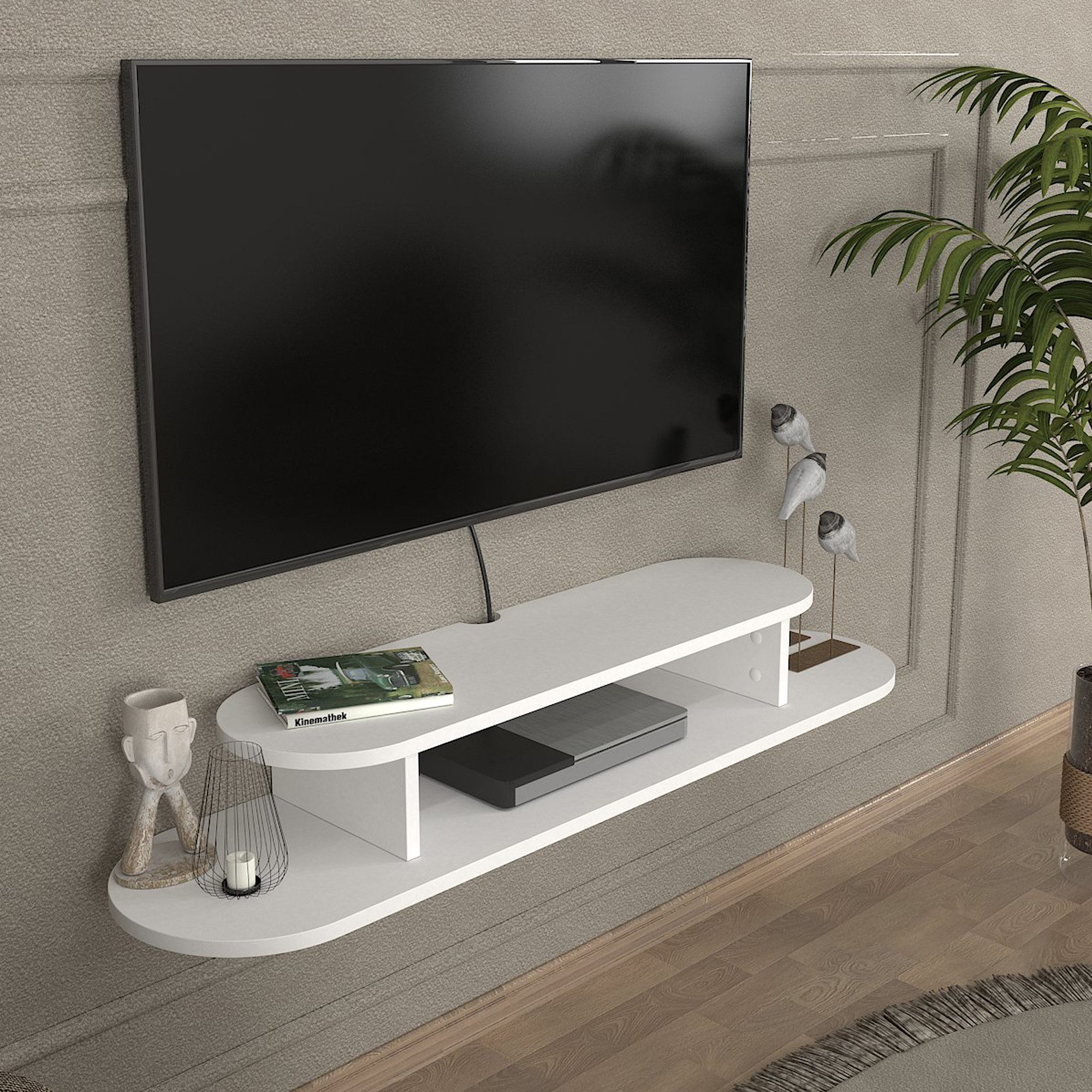 en.casa TV-Regal, hängend »Targema« 120 x 30 x 16 cm Weiß