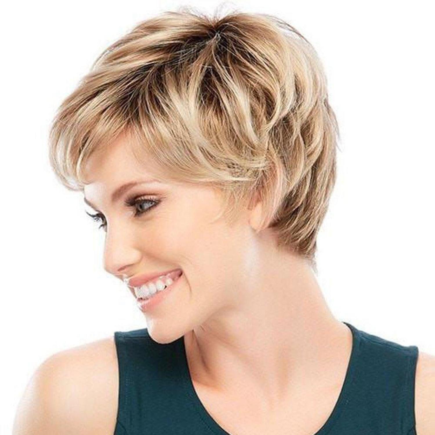 LuxusKollektion Echthaarperücke Perücke Echthaar Frauen Kurzhaar Blond Schwarze Wurzeln blond477