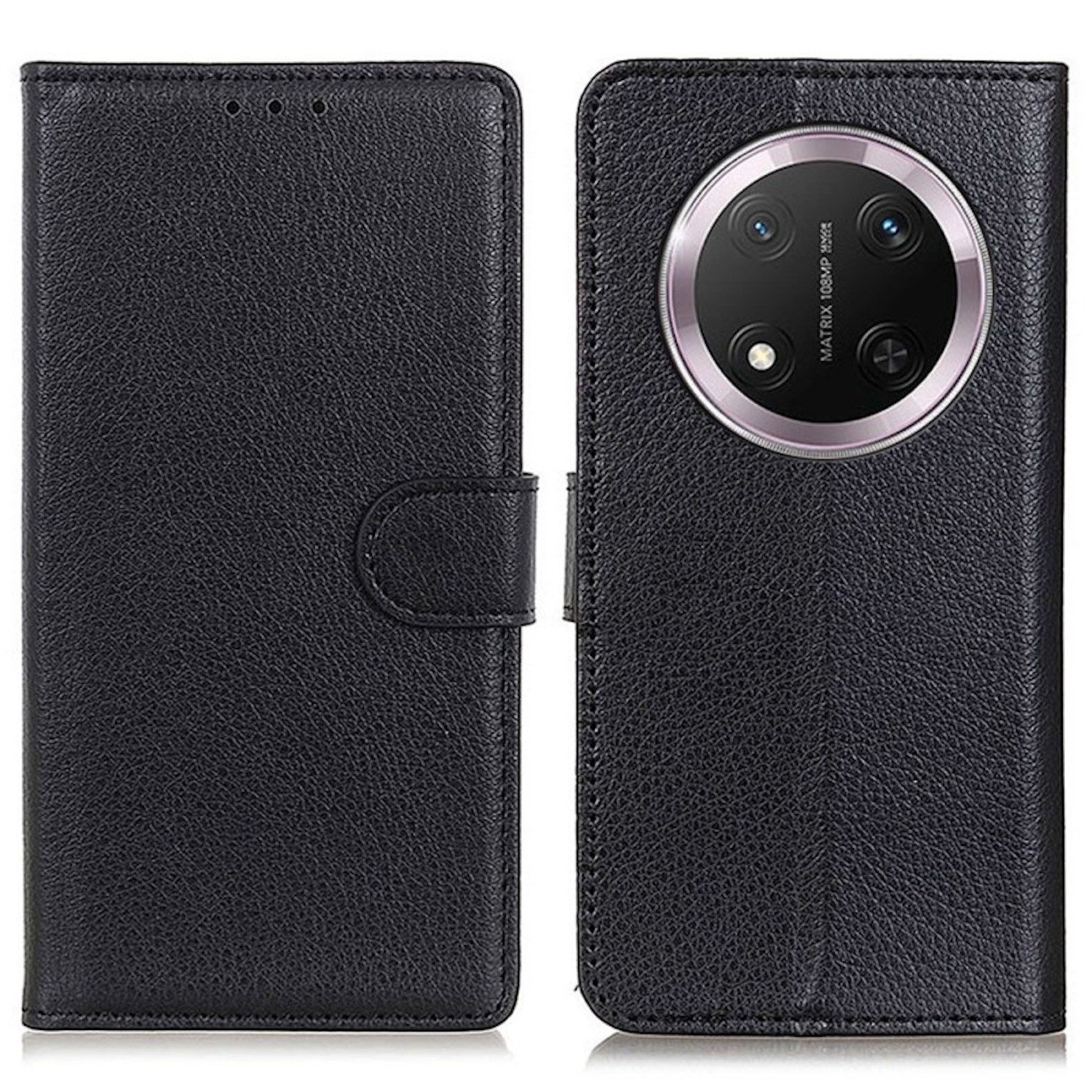 Wigento Smartphone-Hülle Für Honor Magic 7 Lite / X9c Kunst-Leder Wallet Schutz Tasche Schwarz, Kunstleder Hülle mit Kartenfächern und Standfunktion