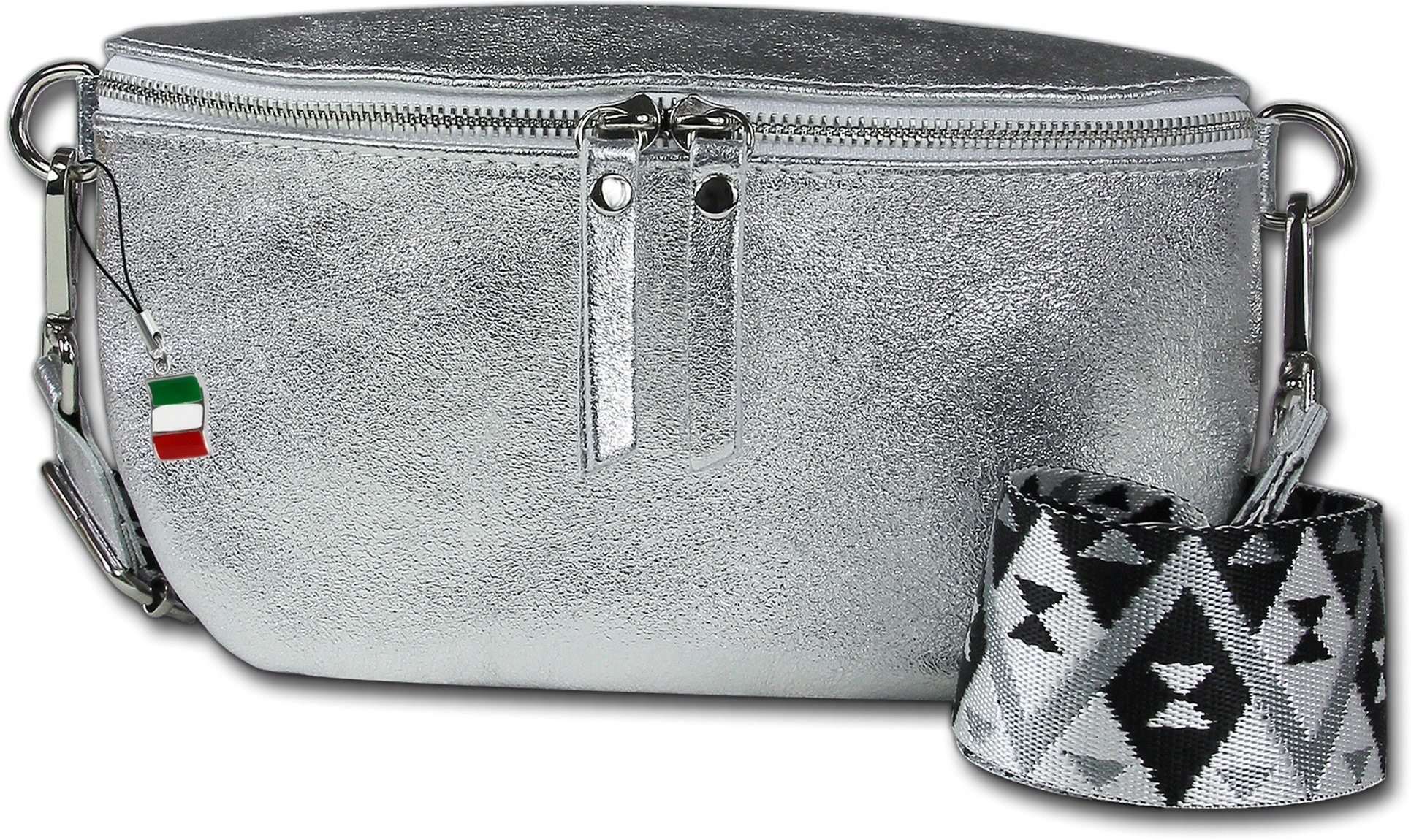 FLORENCE Gürteltasche Florence Echtleder Gürteltasche Damen (Gürteltasche, Gürteltasche), Damen Tasche Echtleder silber, mehrfarbig, Made-In Italy