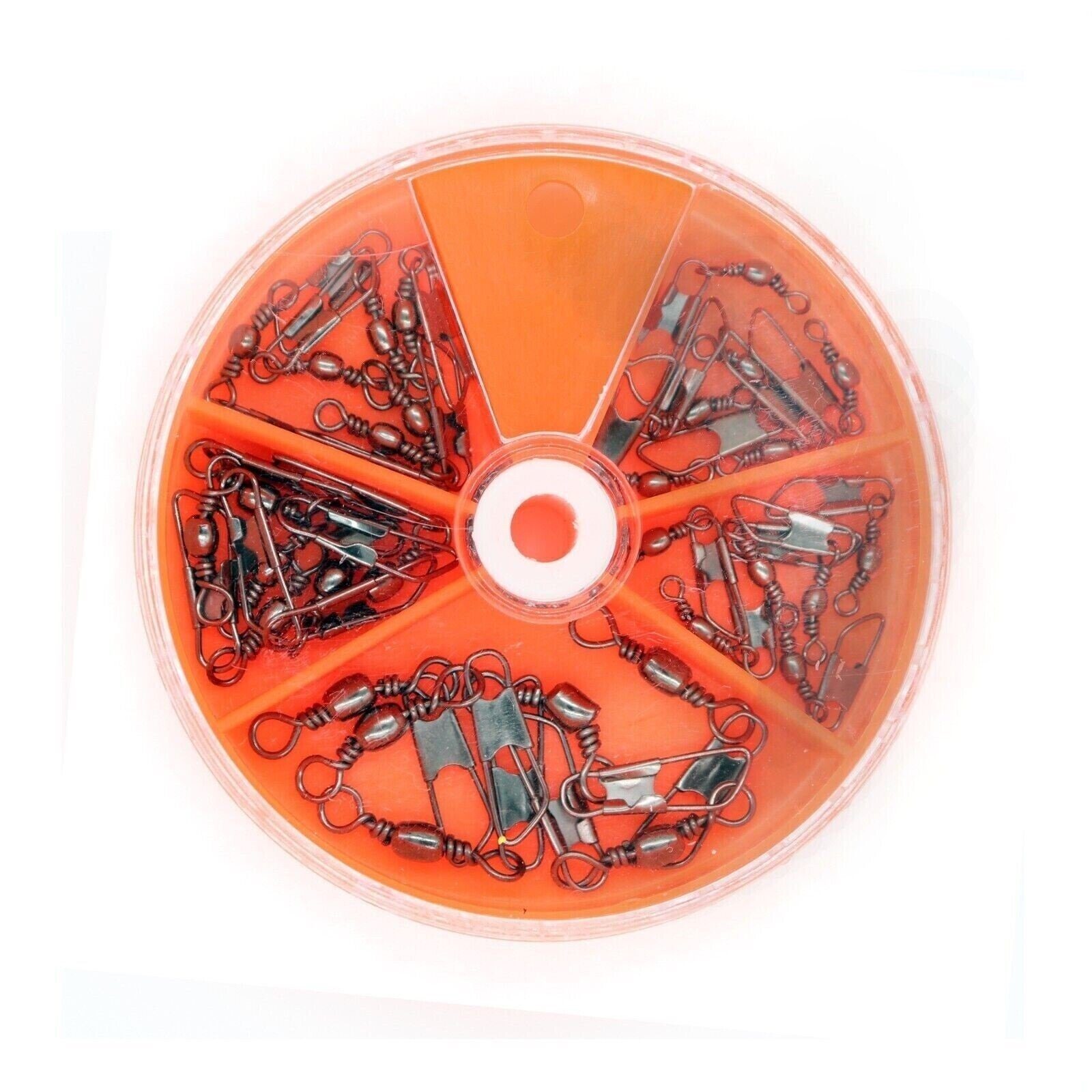 Behr Angelwirbel Tönnchenwirbel mit Karabiner 30 Stück Drehdose Box Set Angelwirbel, (1 Box mit 30 Tönnchenwirbeln, 30-St)