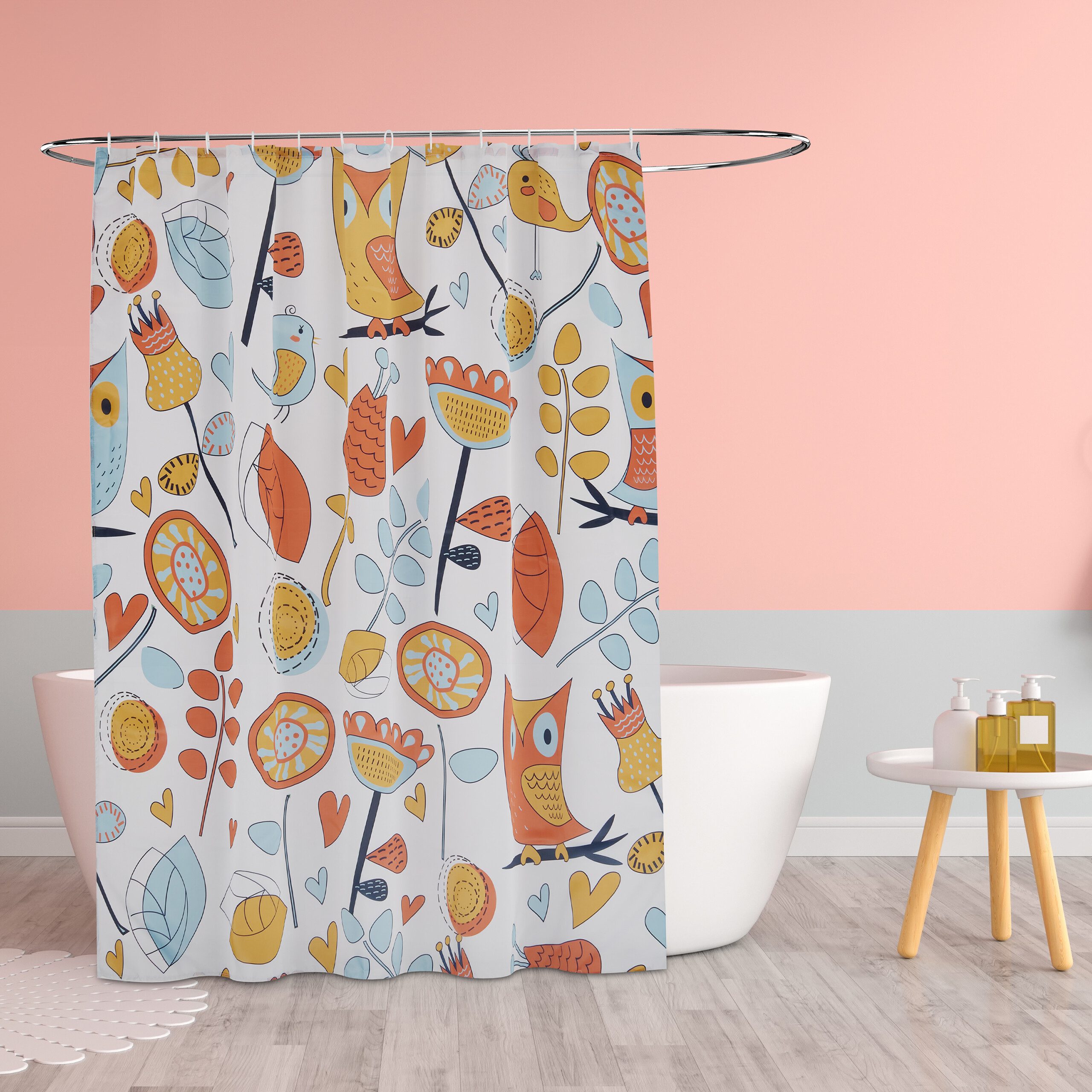 relaxdays Duschvorhang 180x200 cm mit Motiv Breite 180 cm (Eulen), 180x200cm, E