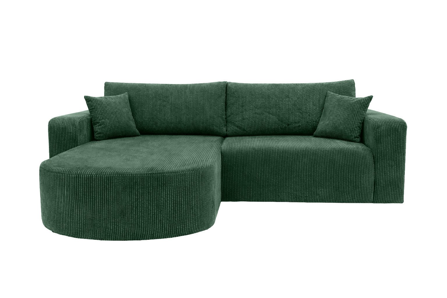 Kaiser Möbel Ecksofa mit Schlaffunktion für Wohnzimmer, Cordstoff Poso, ROUND ONE, abgerundete Form, Liegefunktion, Stauraum, modernes Design