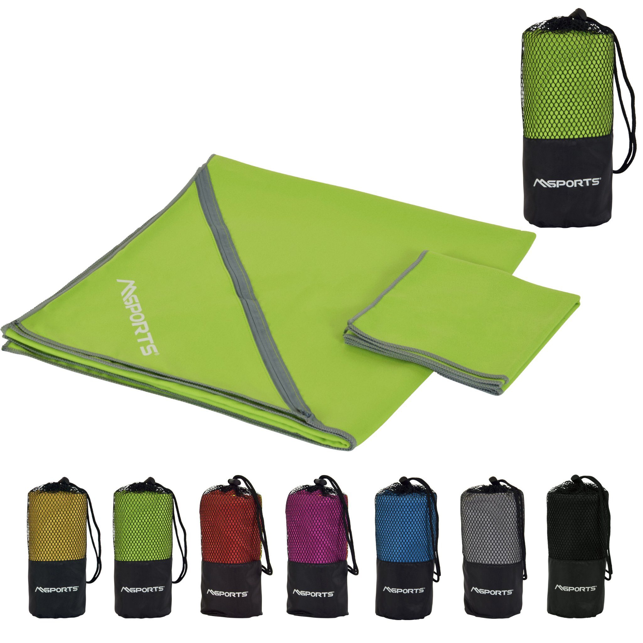 MSports® Gymnastikmatte Mikrofaser Handtuch 2er Set inkl. Tragetasche (2er Set inkl. Tragetasche Lindengrün)