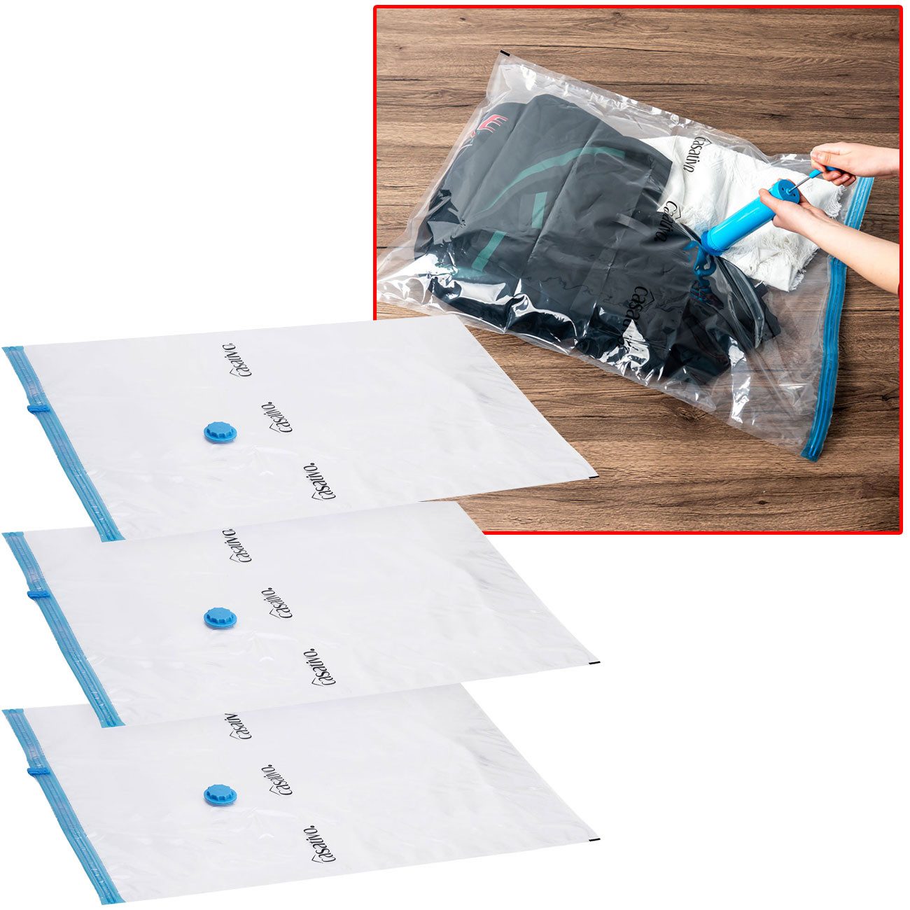 Casativo Vakuumierbeutel Vakuum-Kleiderbeutel L 60x80cm Platzsparende Kompressionsbeutel, doppelter Schnellverschluss/Kleider-Schutz vor Staub/transparent