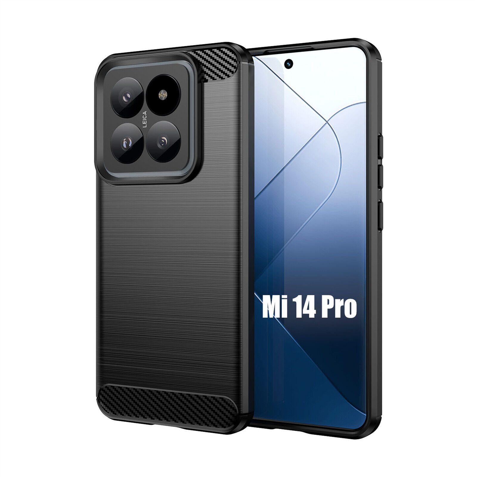 betterfon Handyhülle Carbon Hülle für Xiaomi 14 Pro Backcover TPU Silikon Bumper Schwarz, Carbon-Look – stoßfestes Case mit Air-Cushion & Metall-Optik
