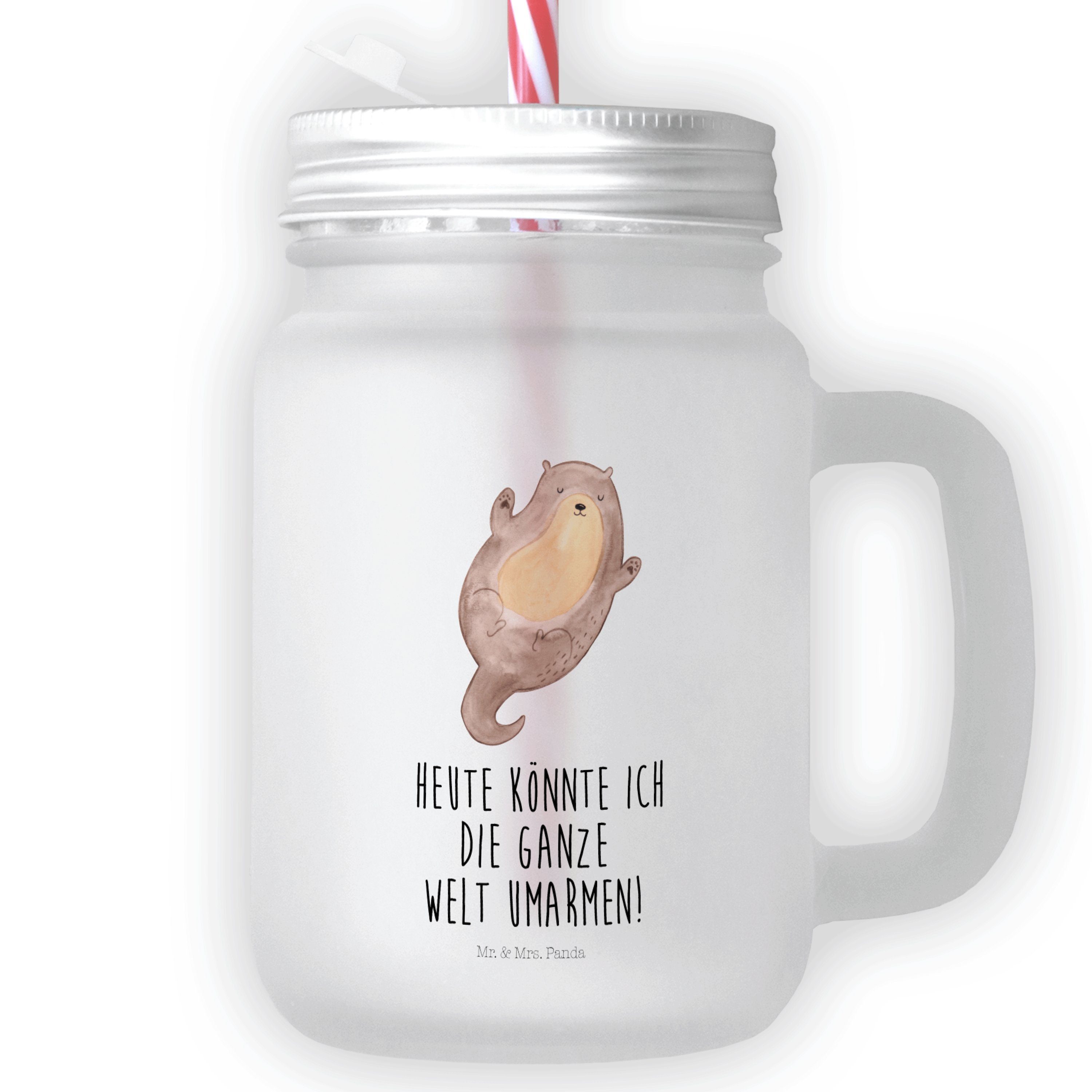 Mr. & Mrs. Panda Glas Otter Umarmen - Transparent - Geschenk, gut gelaunt, Otter Seeotter, Premium Glas