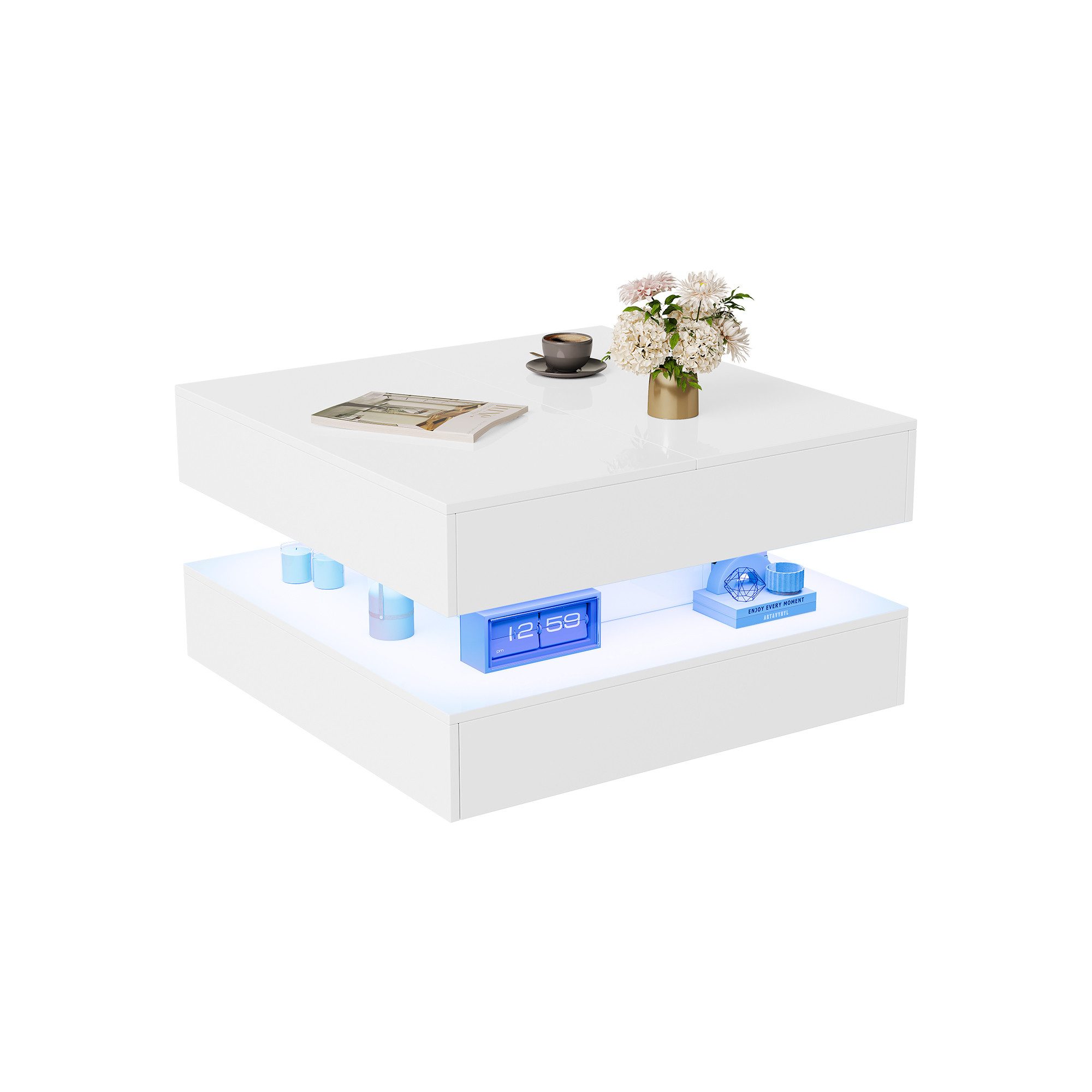 PXloue Couchtisch LED-Couchtisch mit Stauraum und modernem Design (Hochglänzender), Praktischer Tisch mit Schubladen und integrierter Beleuchtung – Bild 5 von 5