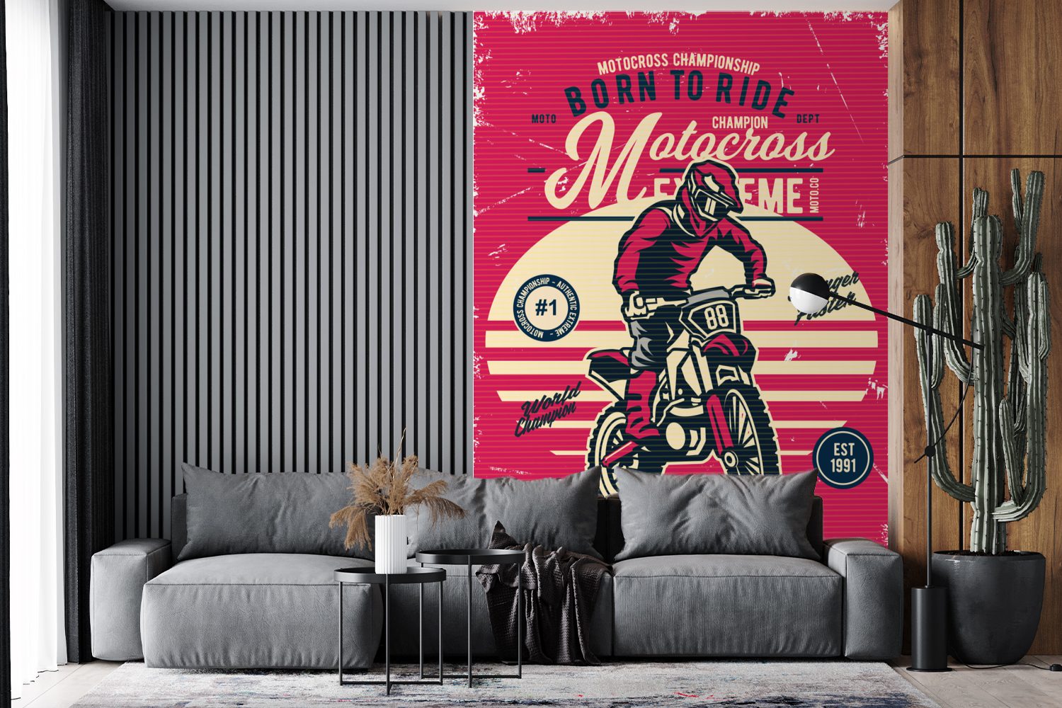 bedruckt, Tapete - St), MuchoWow Wohnzimmer, Montagefertig für (3 Wandtapete Fototapete Vinyl Matt, - Vintage Motocross Angebot,