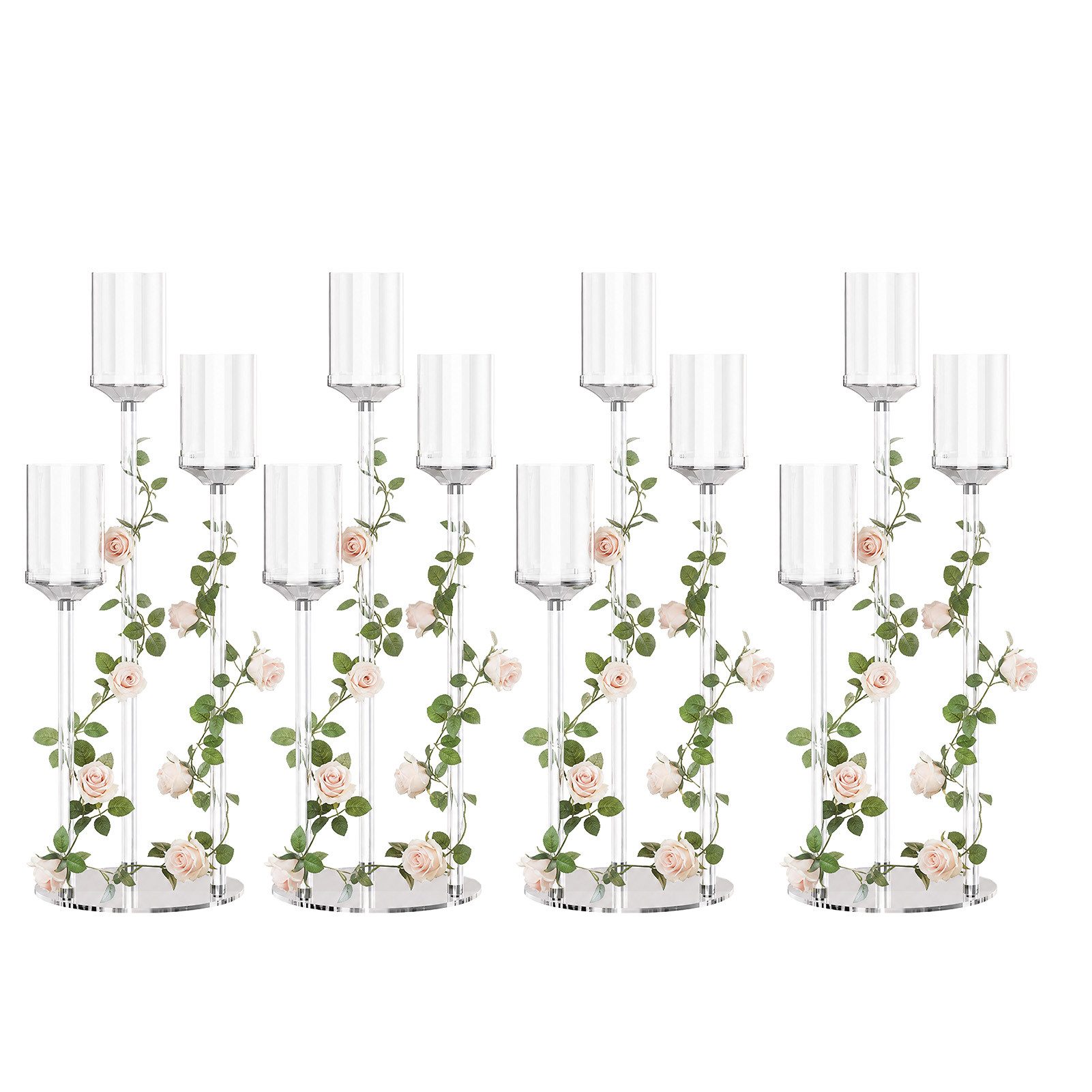Rutaqian Teelichthalter Kerzenständer Set Acryl 3 Höhen Transparent Tischdeko Hochzeit (Kerzenständer Set, 4 St), Set enthält 3 Höhen + 4 Stück, passend für LED Kerzen Ø ≤ 4 cm