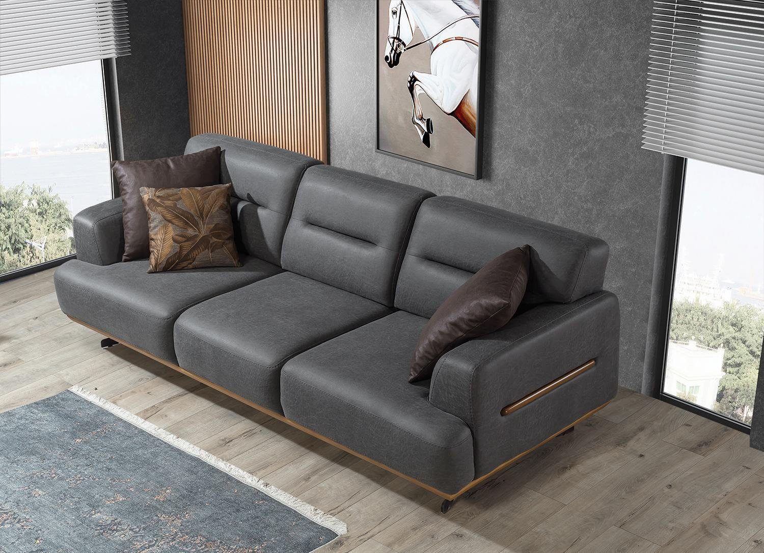 JVmoebel Möbel Sofa Europa Polster Wohnzimmer Sofa in Luxus Teile, Made Grau Couch Designer, Dreisitzer 1