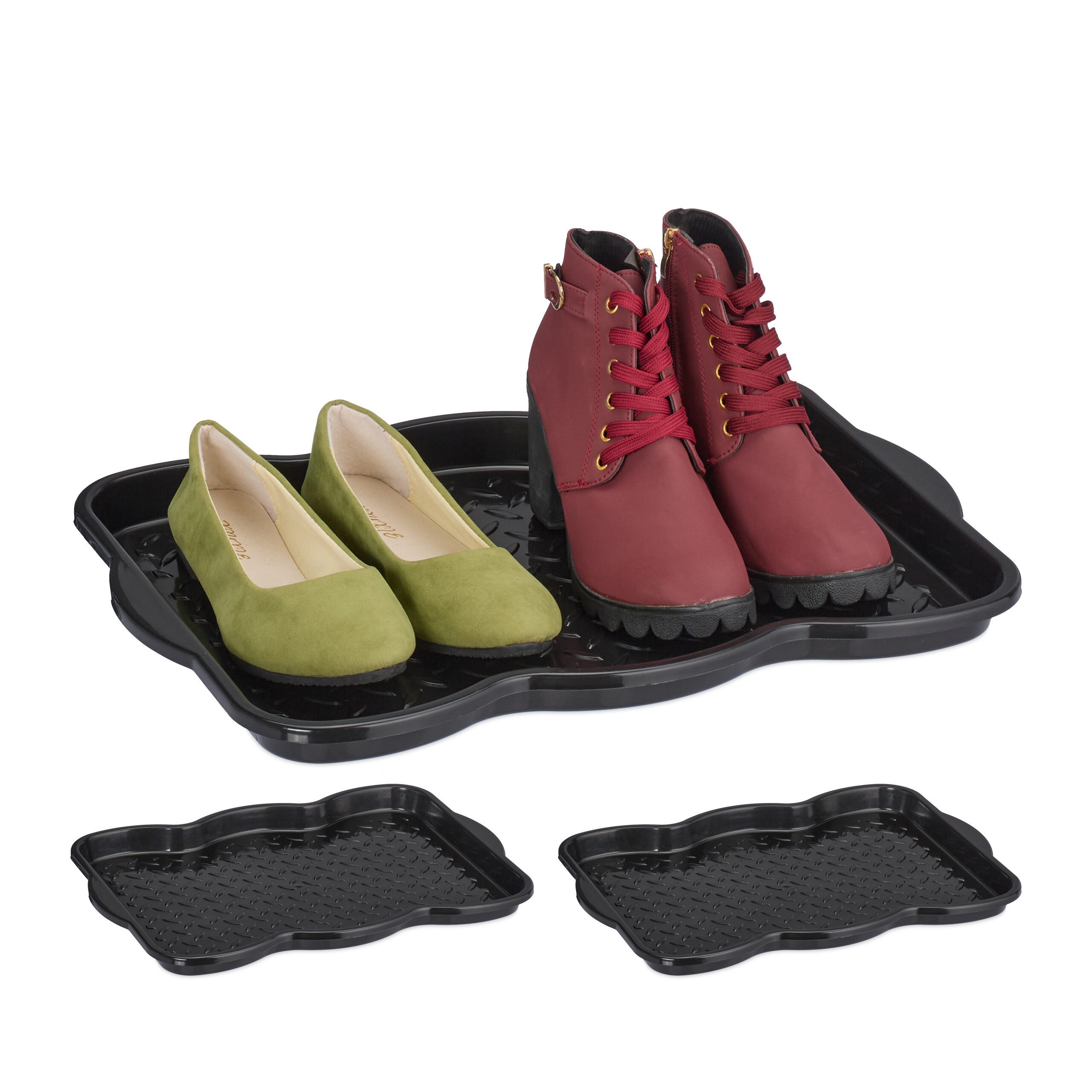 relaxdays Schuhabtropfschale 3er Set Schuhabtropfschale für 2 Paar (3-tlg., 3er Set)