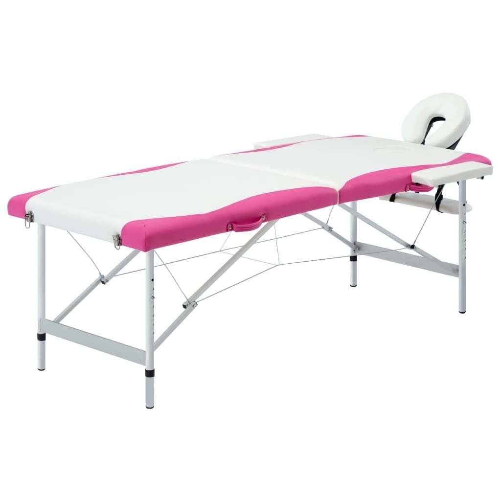 vidaXL Massageliege Massageliege Klappbar 2-Zonen Aluminiumgestell Weiß und Rosa