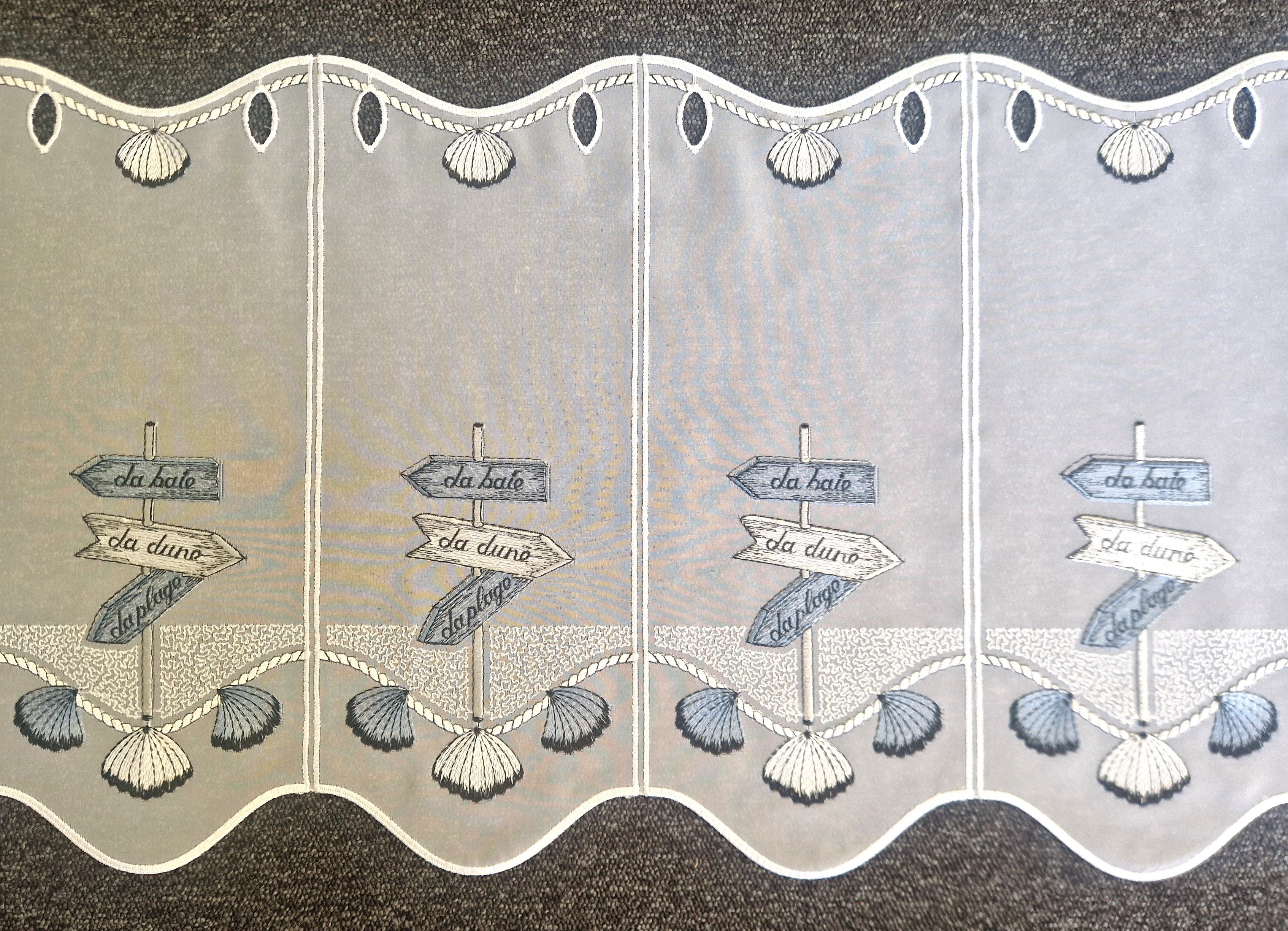 Stickereien Plauen Scheibengardine Scheibengardine Schilder (1 St), Stangendurchzug, halbtransparent, echte Plauener Stickerei