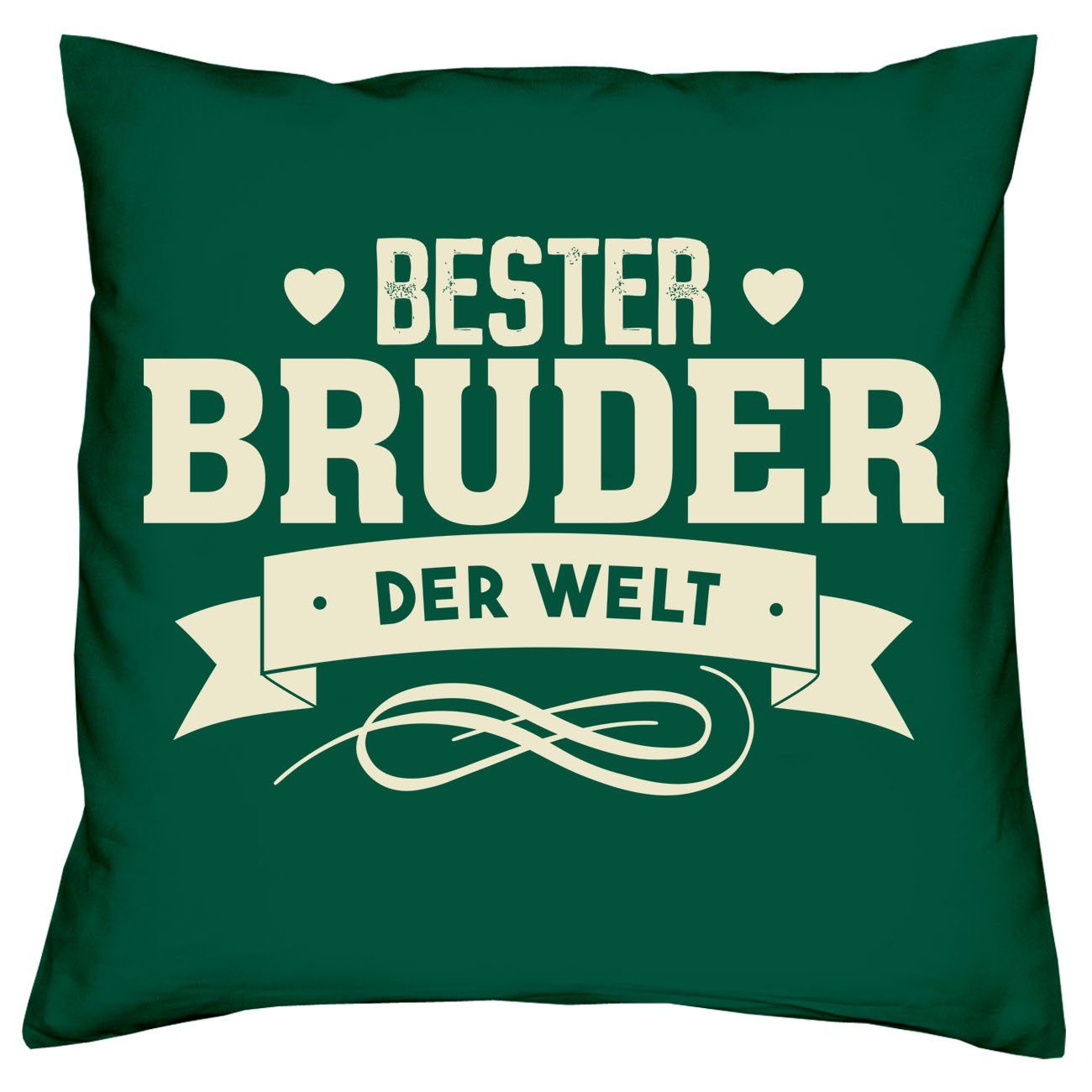 Soreso® Dekokissen Kissen Bester Bruder der Welt & Urkunde, Geschenk Geburstag Vatertag Weihnachten dunkelgrün