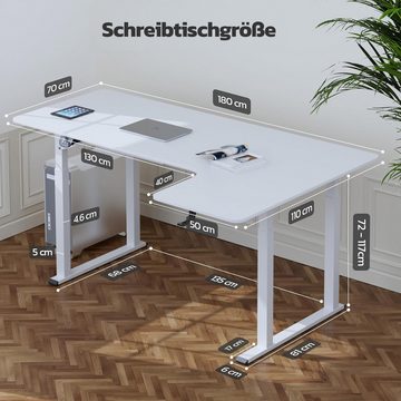 Dripex Eckschreibtisch Elektrisch Höhenverstellbar 180x110 L-form Schreibtisch Standing Desk