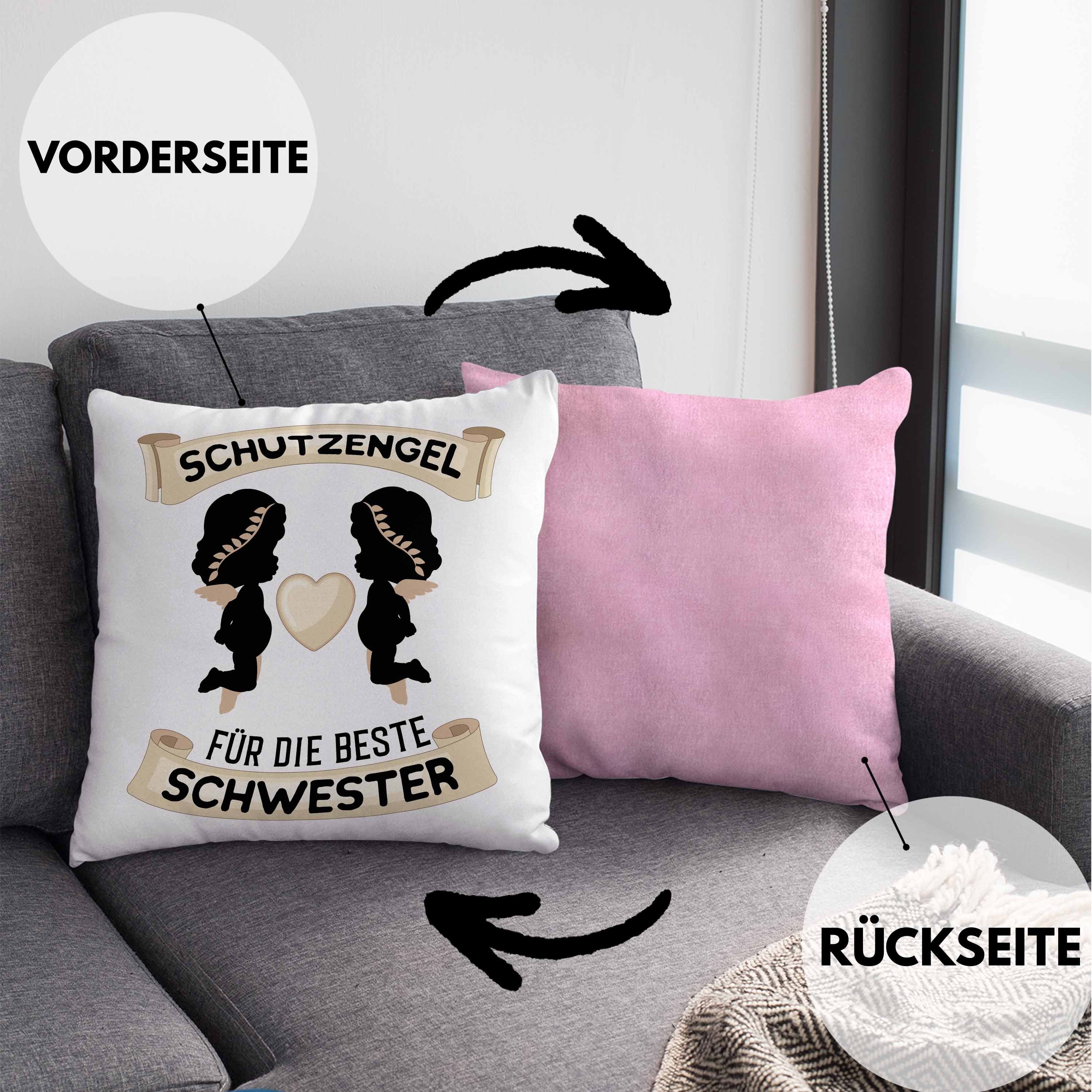 Trendation Dekokissen Trendation Geschenkidee Schutzengel Rosa 40x40 Kissen Beste Schwester Schwester Geburtstag Geschenk Füllung Dekokissen für - Schwester mit