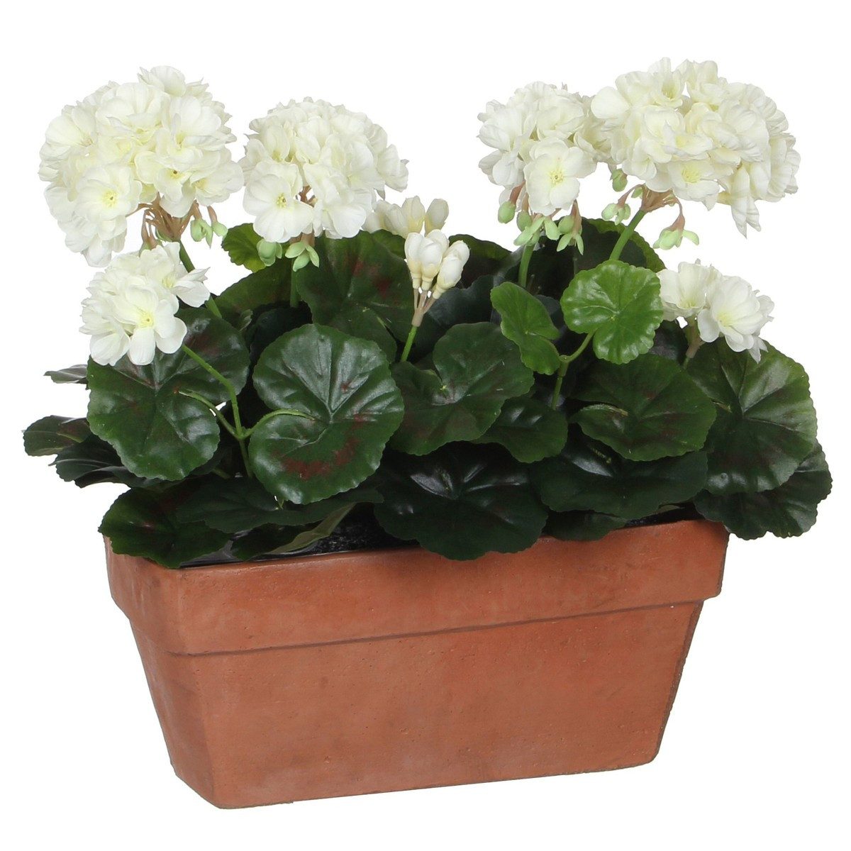 Kunstpflanze Mica Decorations Geranium weiss in Balkonkaste terra - l29xb13xh40cm, Mica Decorations, Höhe 40 cm