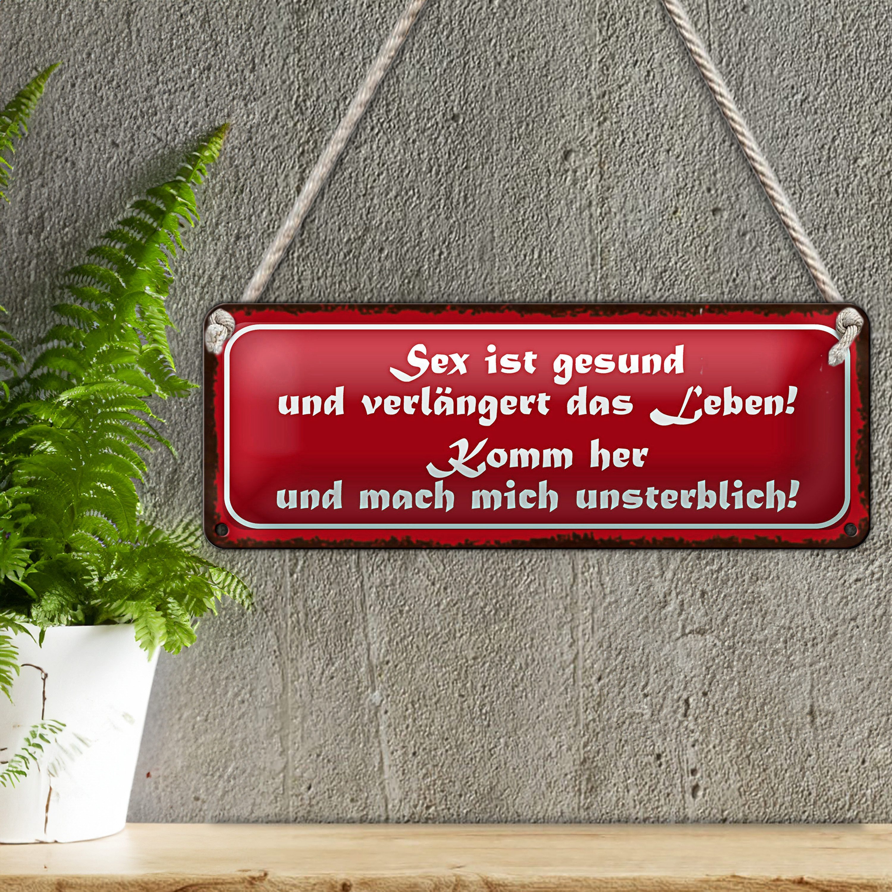 Roomando Metallschild Blechschild Spruch 27x10cm Sex ist gesund verlängert Leben Dekoration