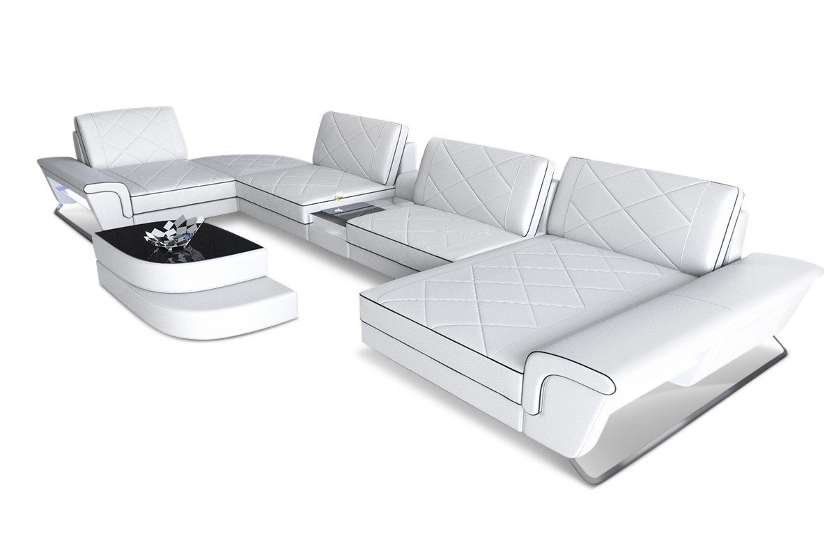 Sofa Dreams Wohnlandschaft Sofa Leder Bari U Form Ledersofa, Couch, mit LED, verstellbare Rückenlehnen, Designersofa