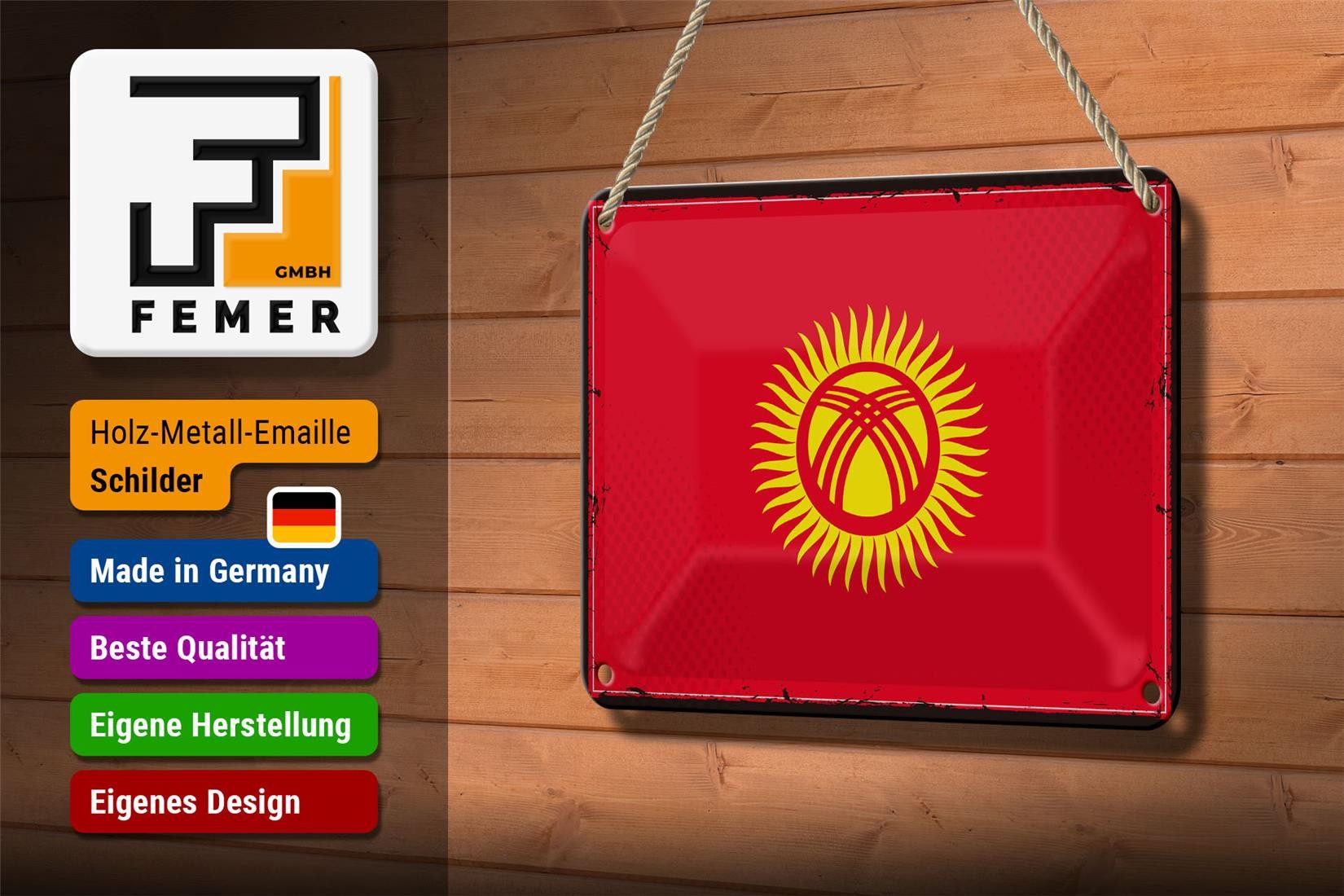 Femer GmbH Metallschild Flagge Kirgisistans 18x12cm Retro Kyrgyzstan, (1 St), gewölbte Oberfläche, abgerundete Ecken, umgeschlagene Kanten