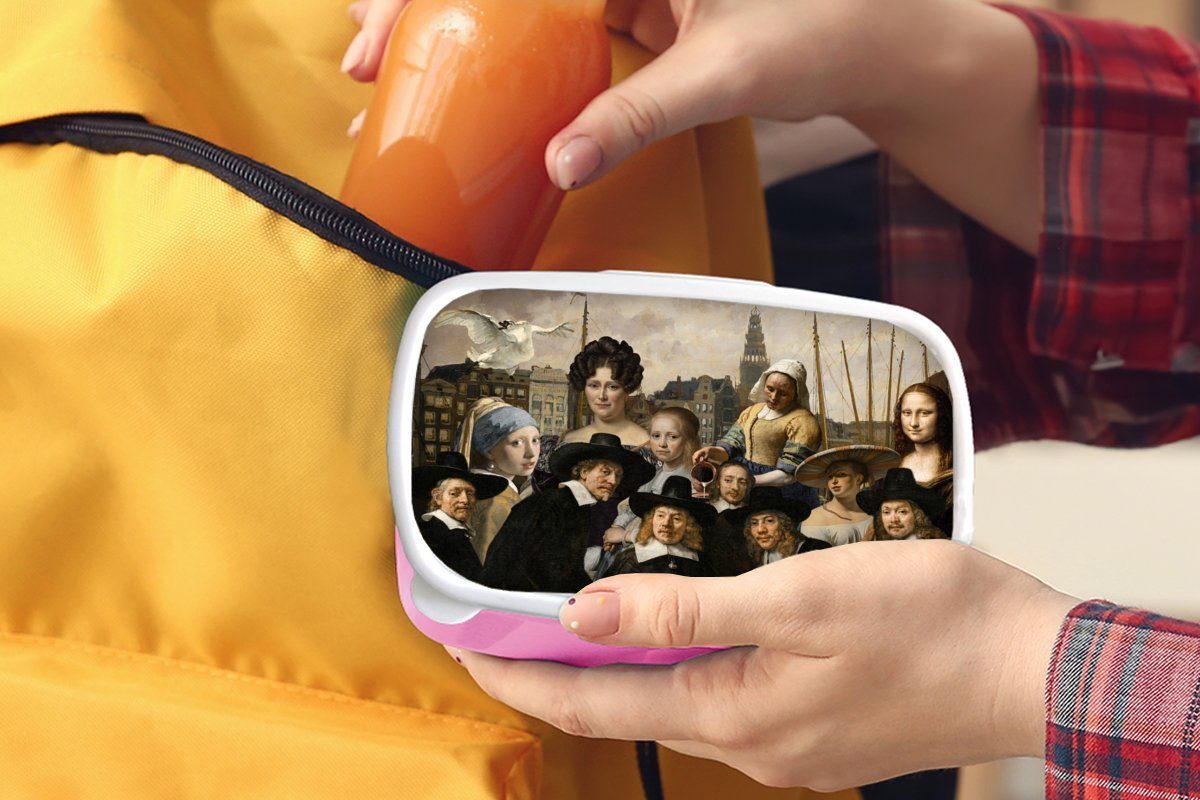 Alte Erwachsene, Collage für - rosa Brotbox Malerei Lunchbox Meister, Mädchen, Kinder, Snackbox, - Kunststoff MuchoWow (2-tlg), Kunststoff, Brotdose