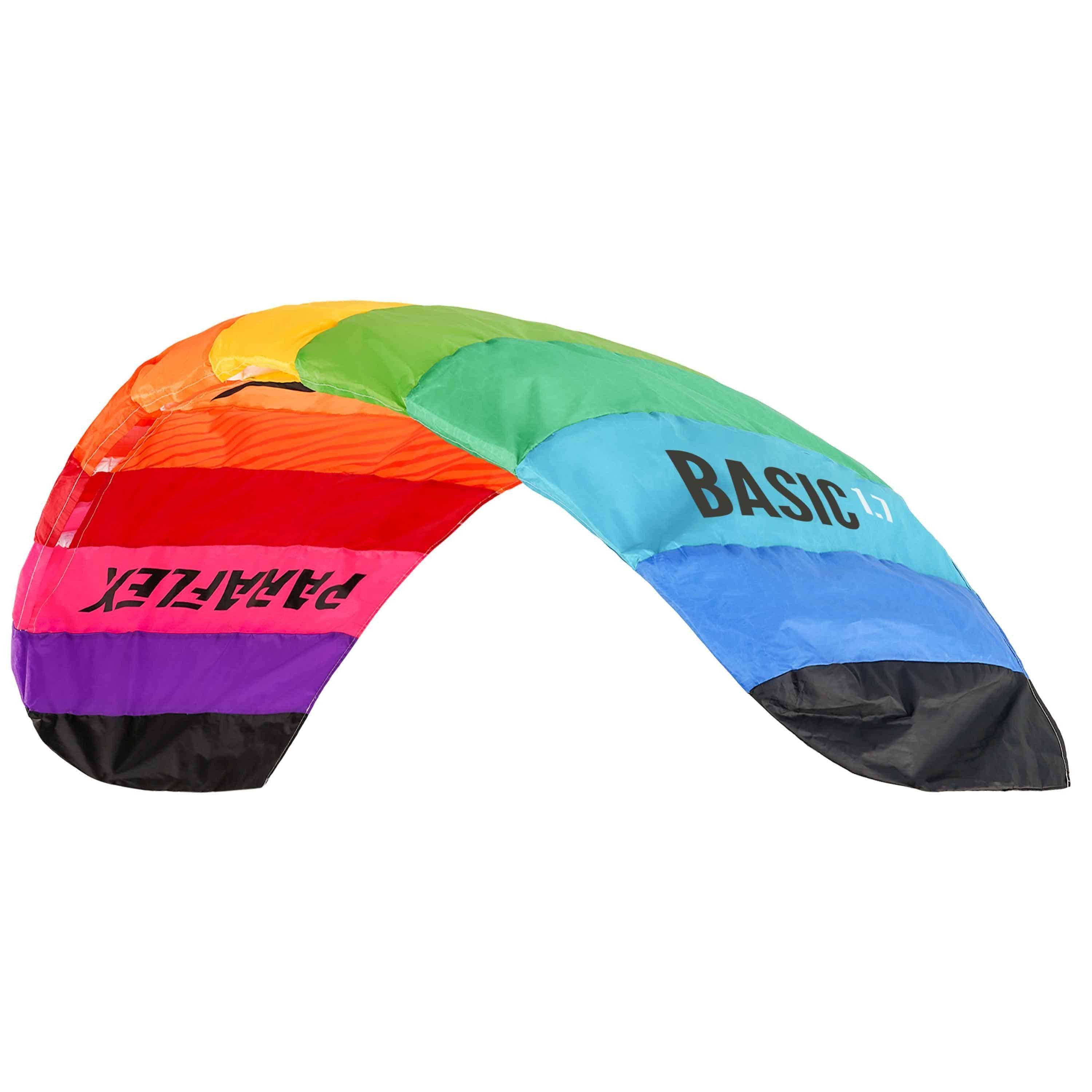 Wolkenstürmer Kite Paraflex Basic 1.7 Lenkmatte in vielen Farben - Ready to Fly 170 cm, (Drachenmatte Set ab 6 Jahren mit Dyneema Schnüren 25 m, 1-tlg), Stunt Kite for Adults 1 m² Zweileiner für Anfänger (regenbogen)