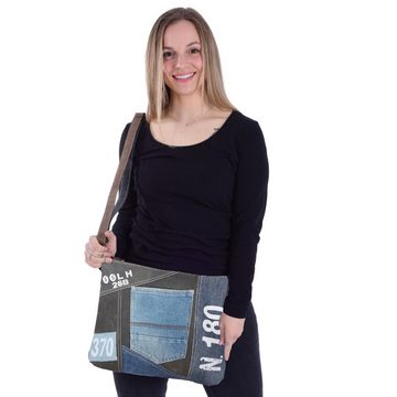 Sunsa Umhängetasche Crossbody Tasche aus Recycelte Jeans und schwarze Canvas. Umhängetasche in Vintage Still aus Used Jeans Hose, Vintage Retro Still