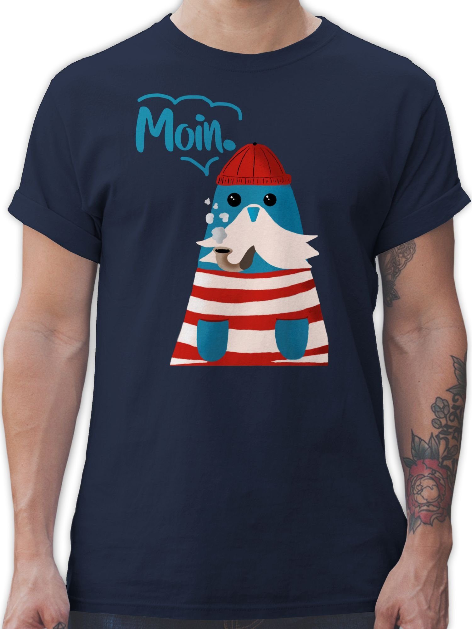 Shirtracer T-Shirt Moin Walross Statement Sprüche Blau 01 Navy