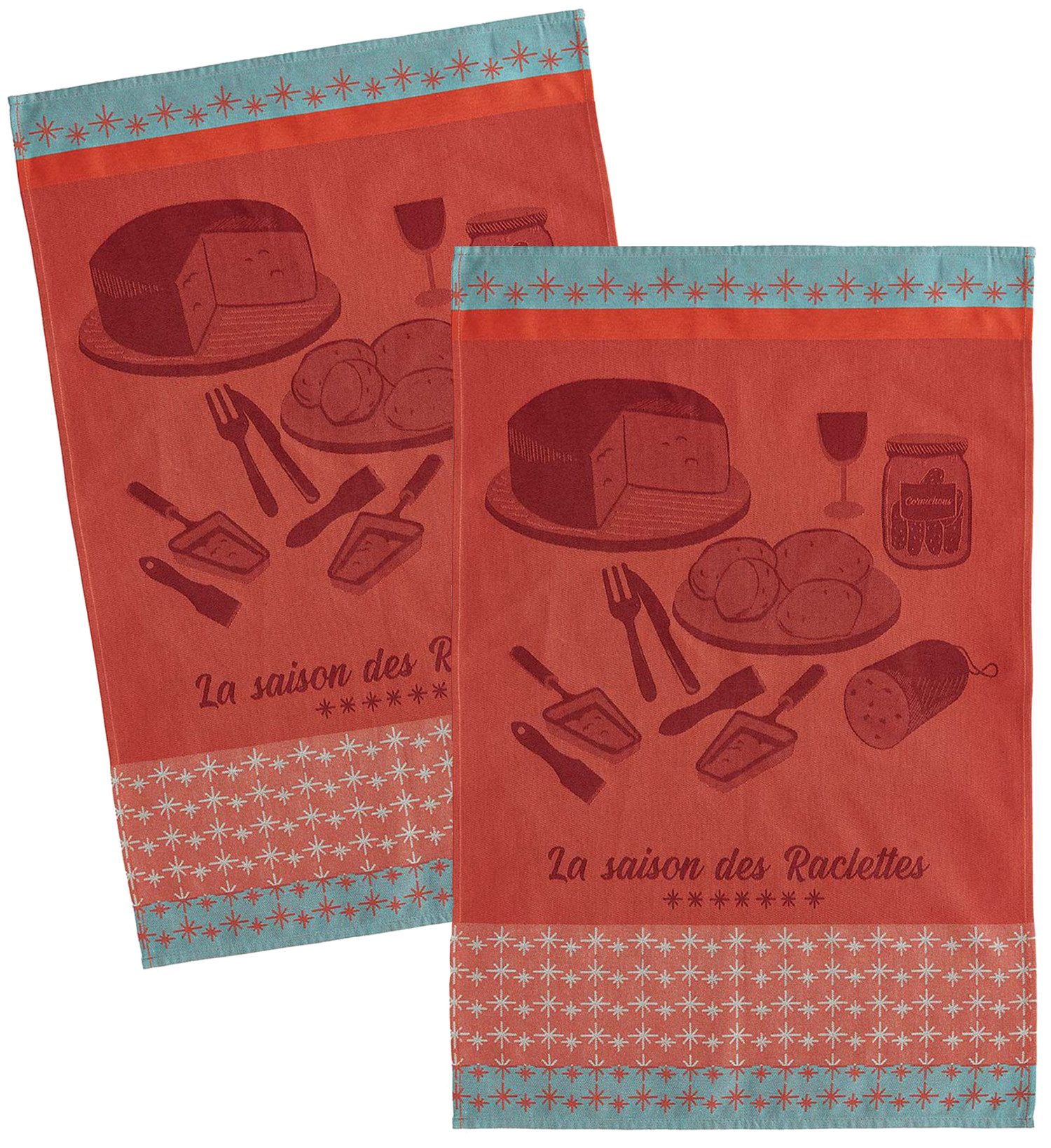 Coucke Geschirrtuch La Saison des Raclettes, (2-tlg., 2-teilig), Küchentücher (2 Stück) ca.50x75cm Jacquard Baumwolle