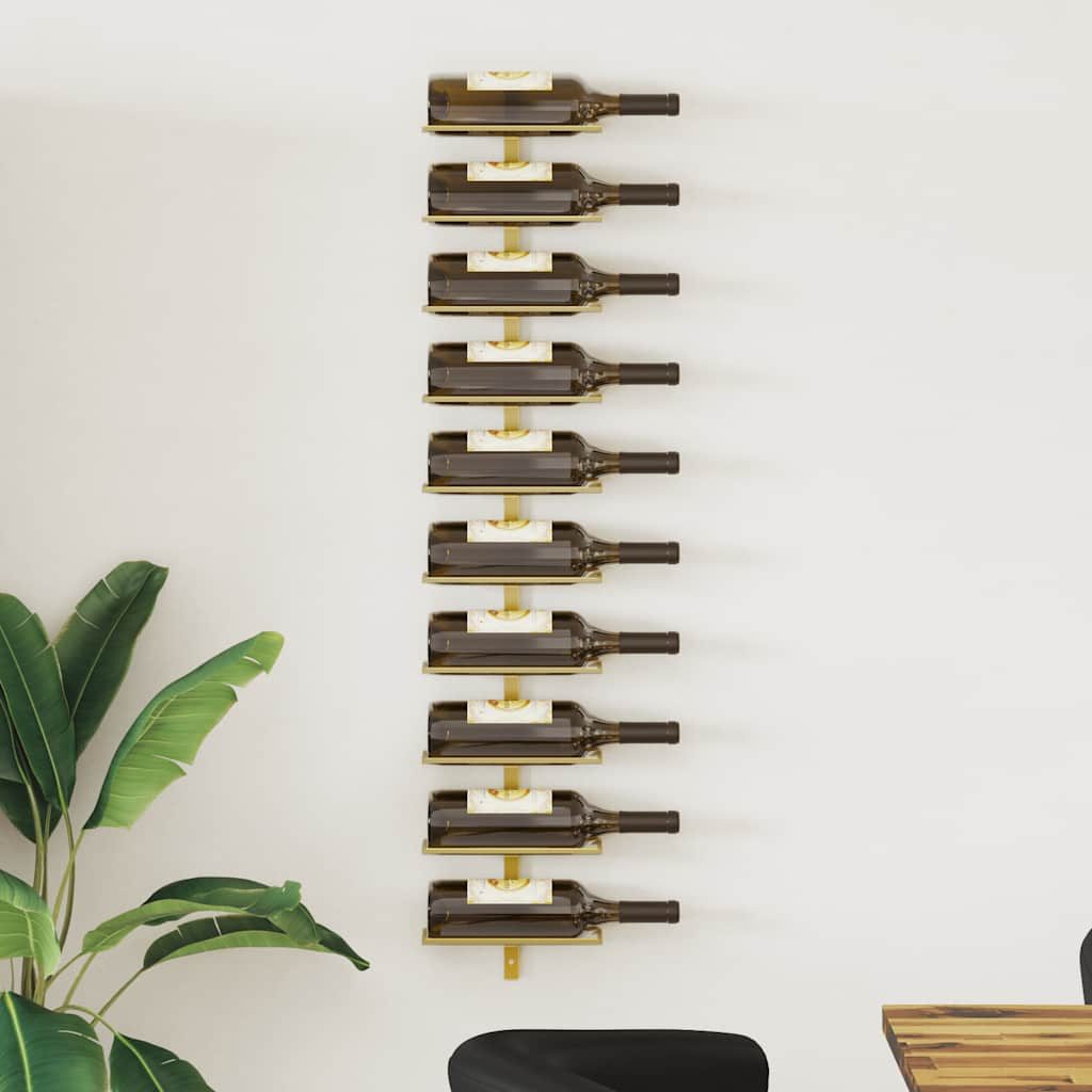 furnicato Weinregal Wand-für 10 Flaschen Golden Metall, 1-tlg., Rostgeschützte Flaschenhalterung mit glatter Oberfläche für die Küche