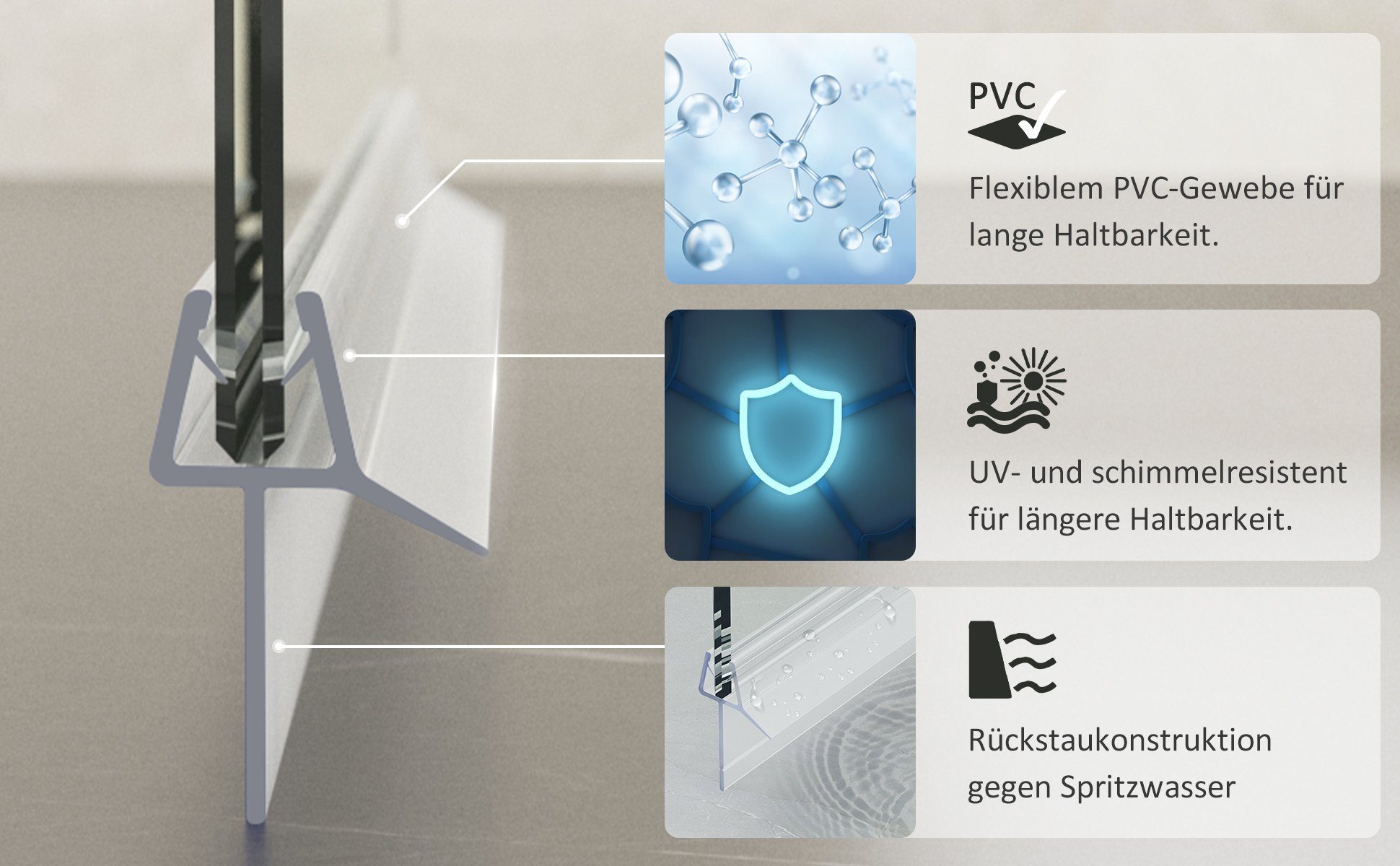 Boromal Duschdichtung 2 Stück Ersatzdichtung Wasserabweiser für 4-6mm Glas Duschtür, L: 100 cm, (Wasserabweiser Schwallschutz für Glastür, 2-St., gerade Glastür – Bild 3 von 5
