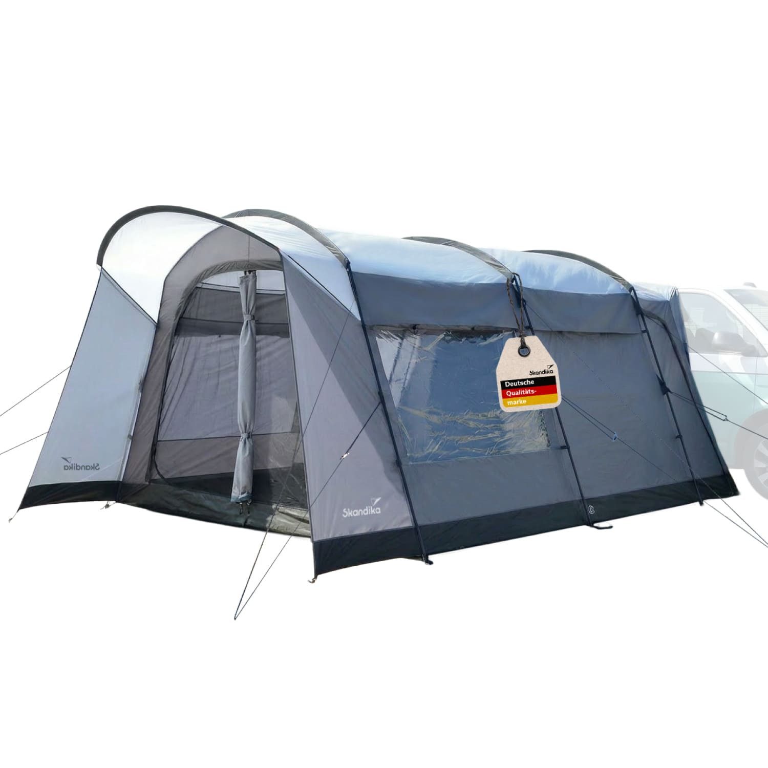 Skandika Vorzelt Vejers 2 Protect, Freistehendes Busvorzelt mit Schlafkabine, Personen: 2 (Stehhöhe 2,1 m, 10 m² Wohnbereich, Folienfenster, Moskitonetz), wasserdicht, 3000mm Wassersäule, 2m Stehhöhe, Camping, für Auto, Van