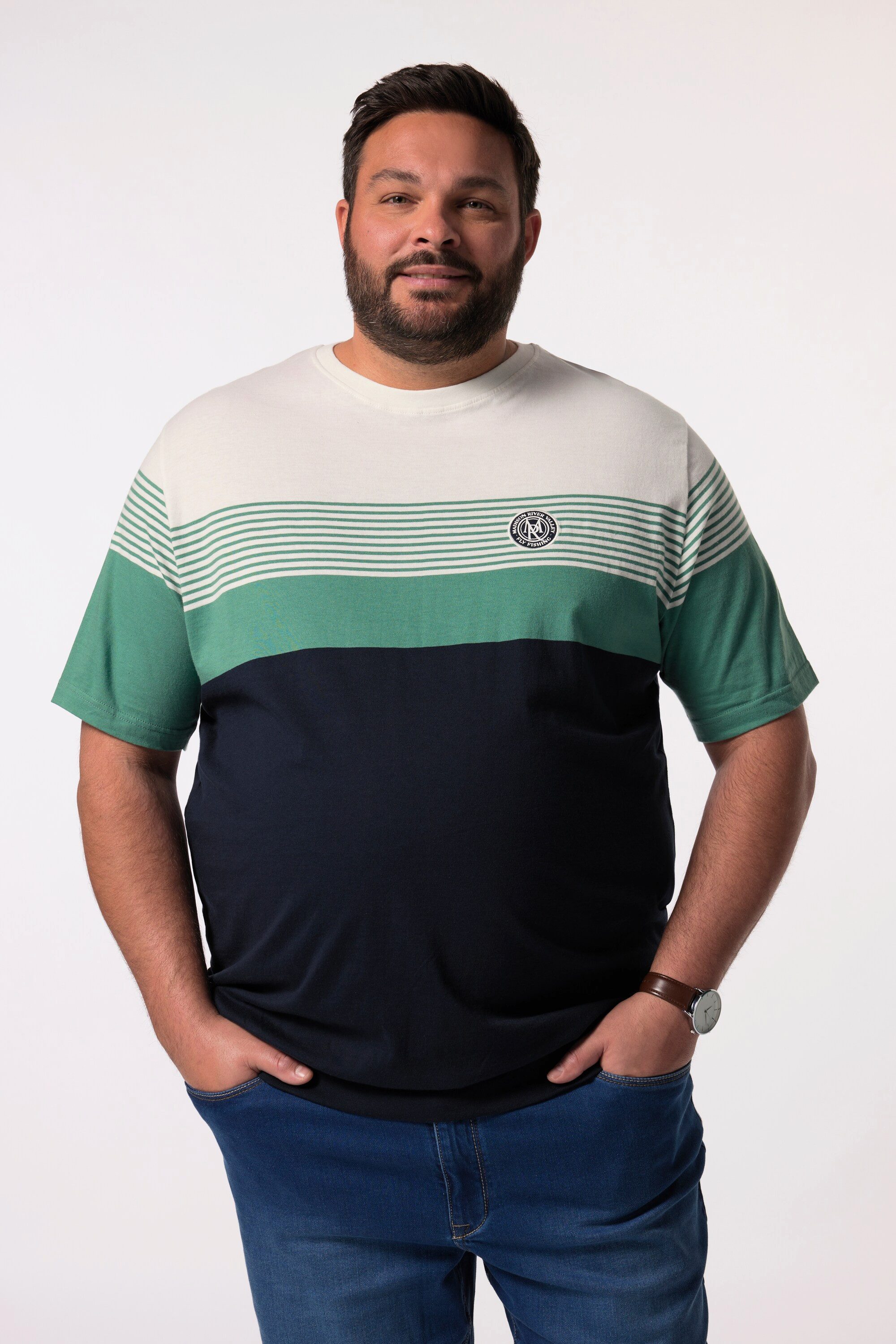 Men Plus T-Shirt T-Shirt Halbarm Bauchfit Ringel günstig online kaufen